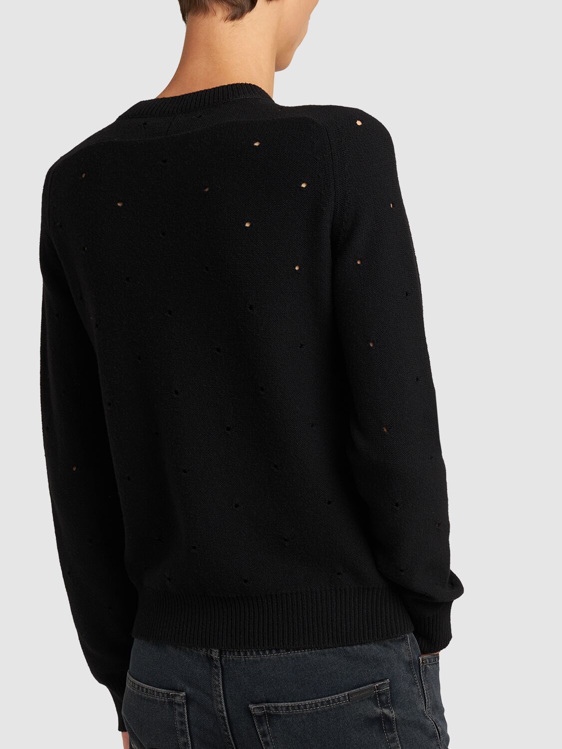 Shop Saint Laurent Wool Knit Crewneck Sweater W/crystals In Black