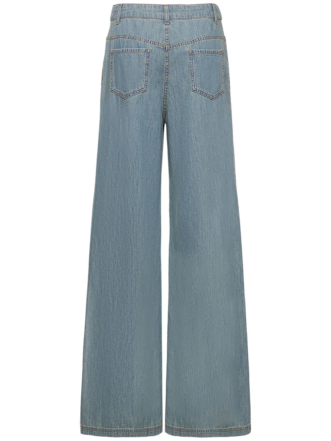 Shop Moschino Cotton Chambray Wide Pants In Light Blue