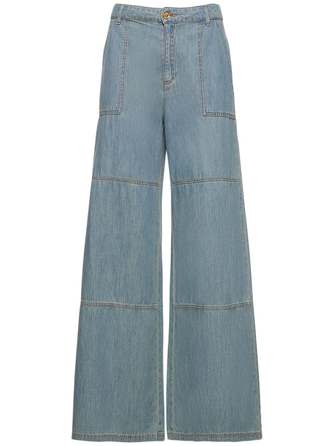 Moschino Cotton Chambray Wide Pants In Light Blue