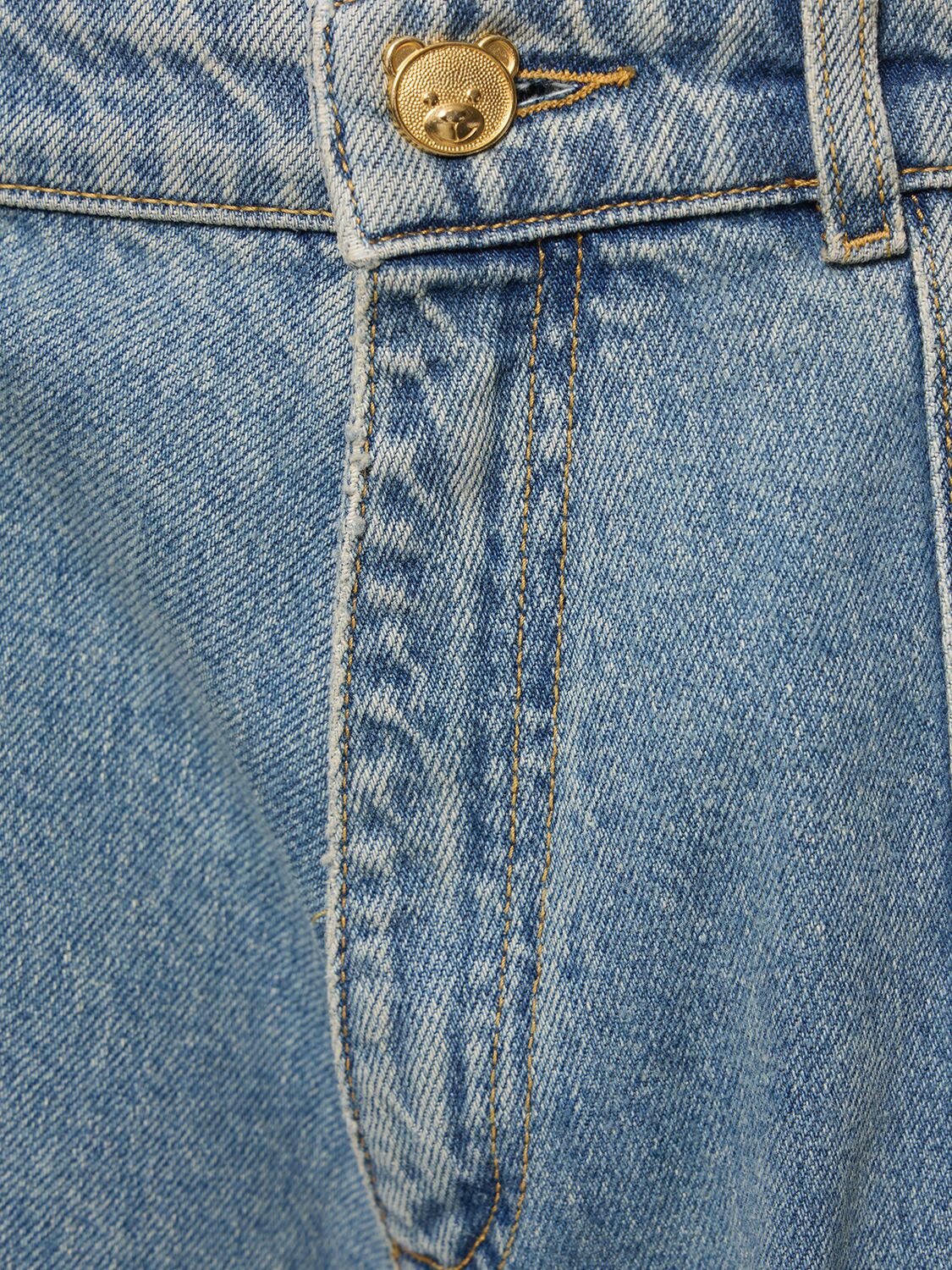 Shop Moschino Wide Denim Cargo Jeans In Light Blue