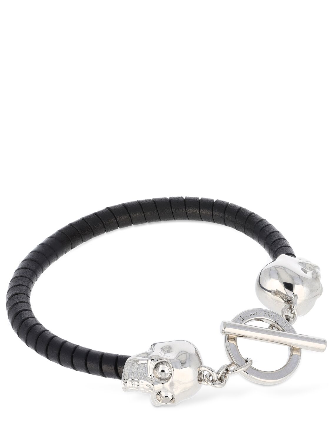 Shop Alexander Mcqueen Skull Leather Bracelet In Black