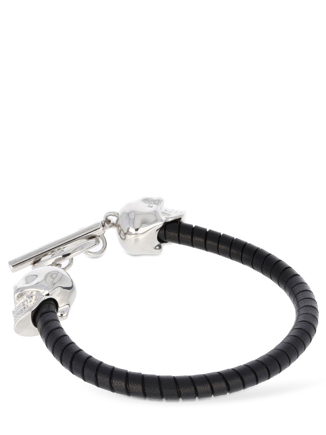 Shop Alexander Mcqueen Skull Leather Bracelet In Black