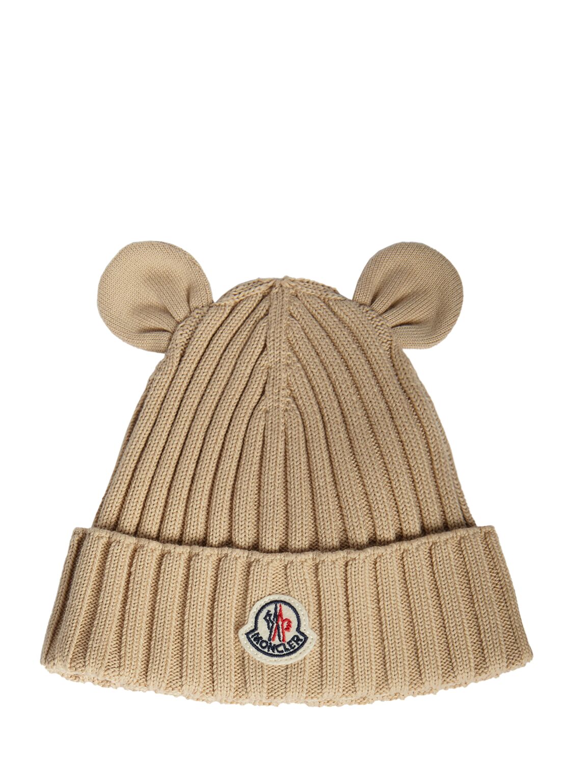 Moncler Kids' Cotton Knit Beanie Hat With Ears In Beige