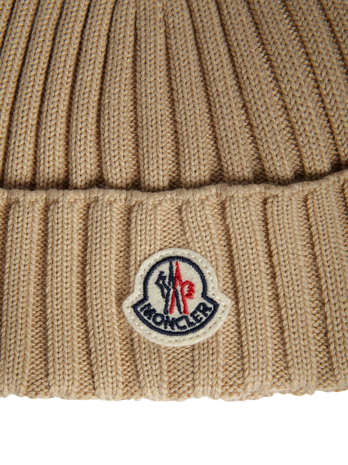 Shop Moncler Cotton Knit Beanie Hat With Ears In Beige