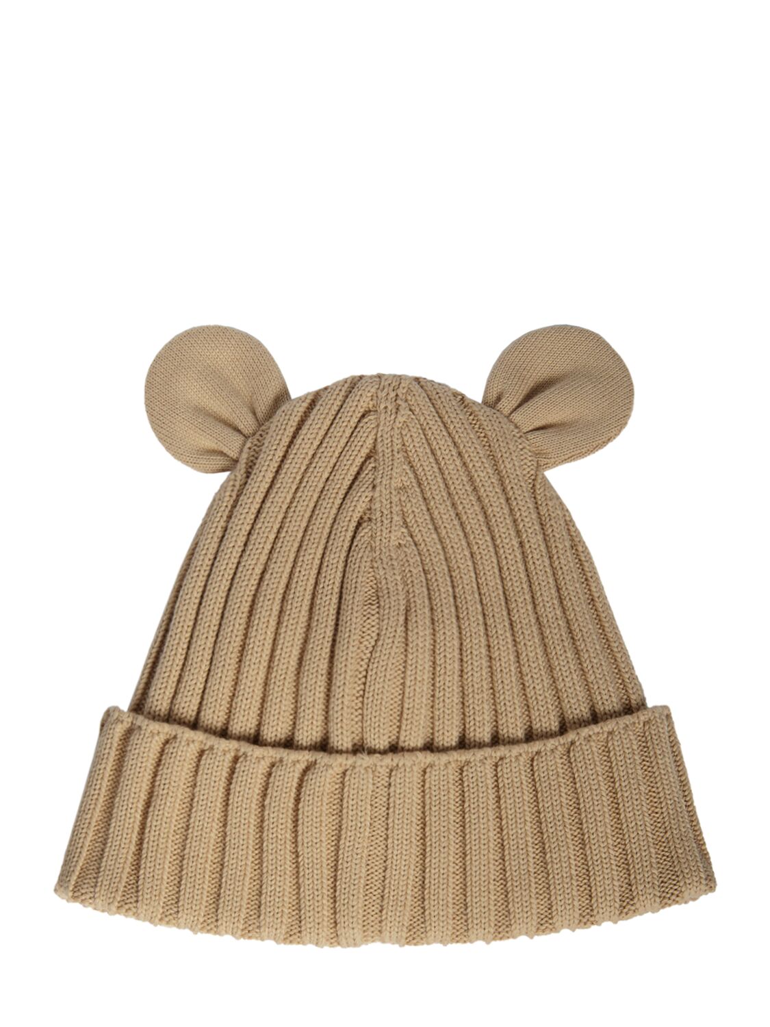 Shop Moncler Cotton Knit Beanie Hat With Ears In Beige