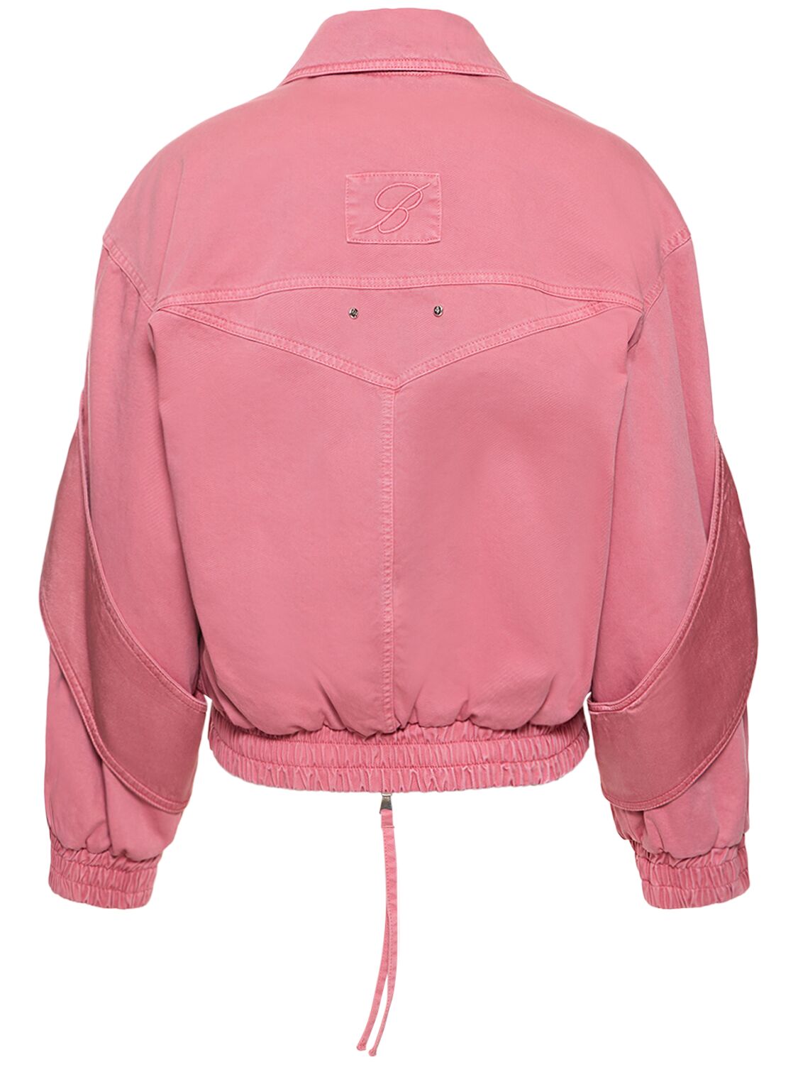 Shop Blumarine Cotton Denim Cargo Bomber Jacket In Rosa