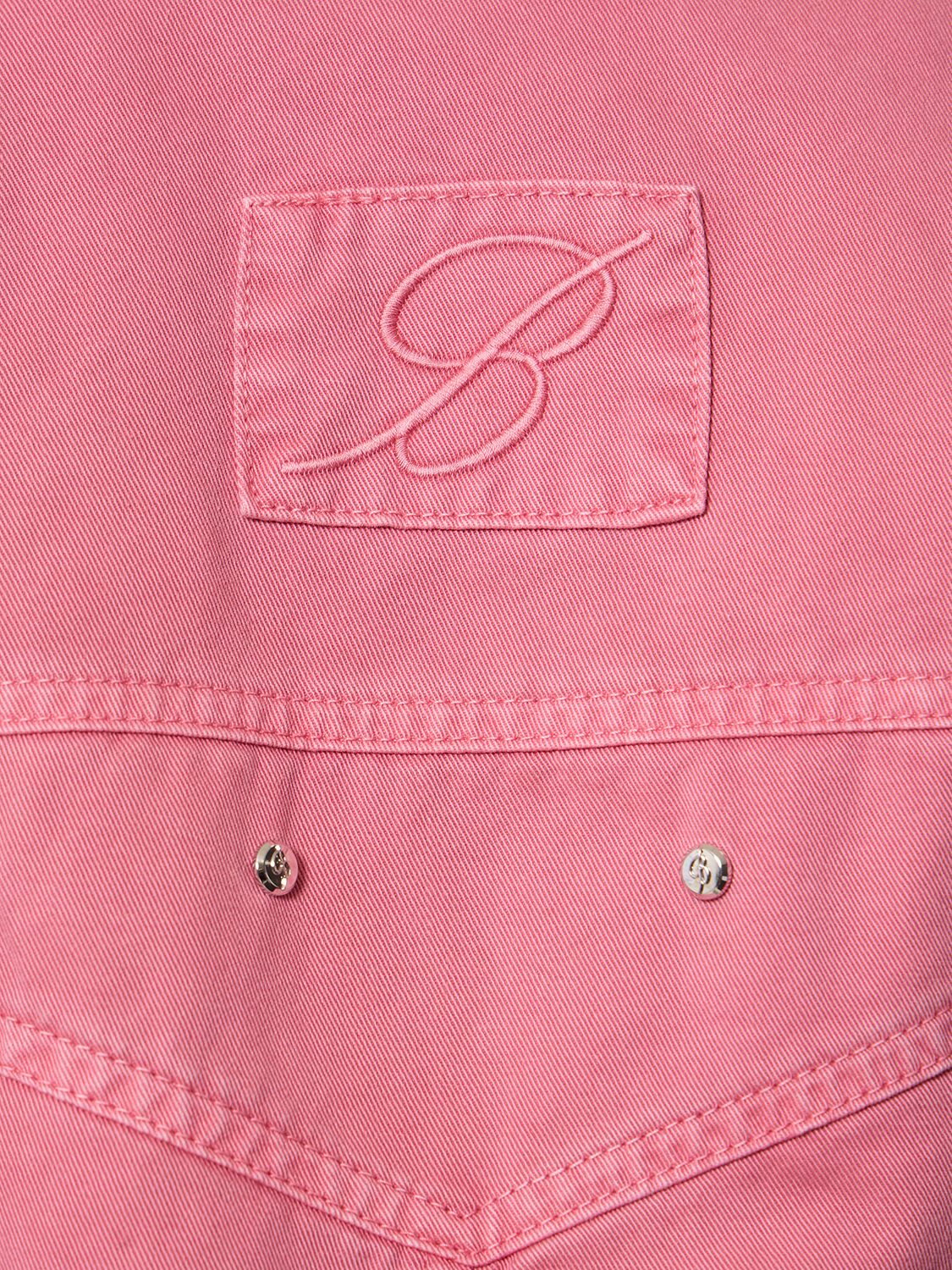 Shop Blumarine Cotton Denim Cargo Bomber Jacket In Rosa