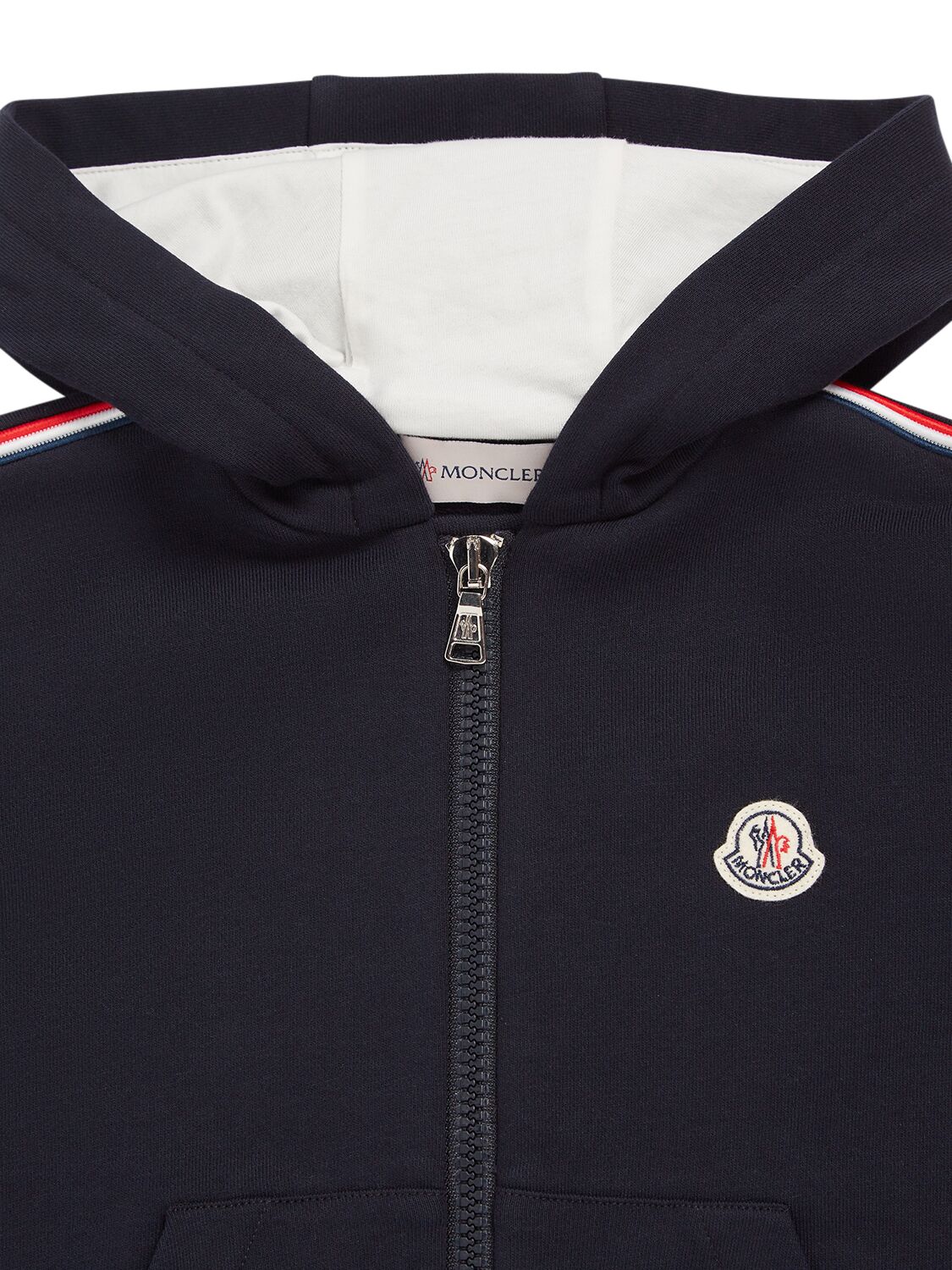 Shop Moncler Logo Patch Cotton Zip-up Hoodie In Blue
