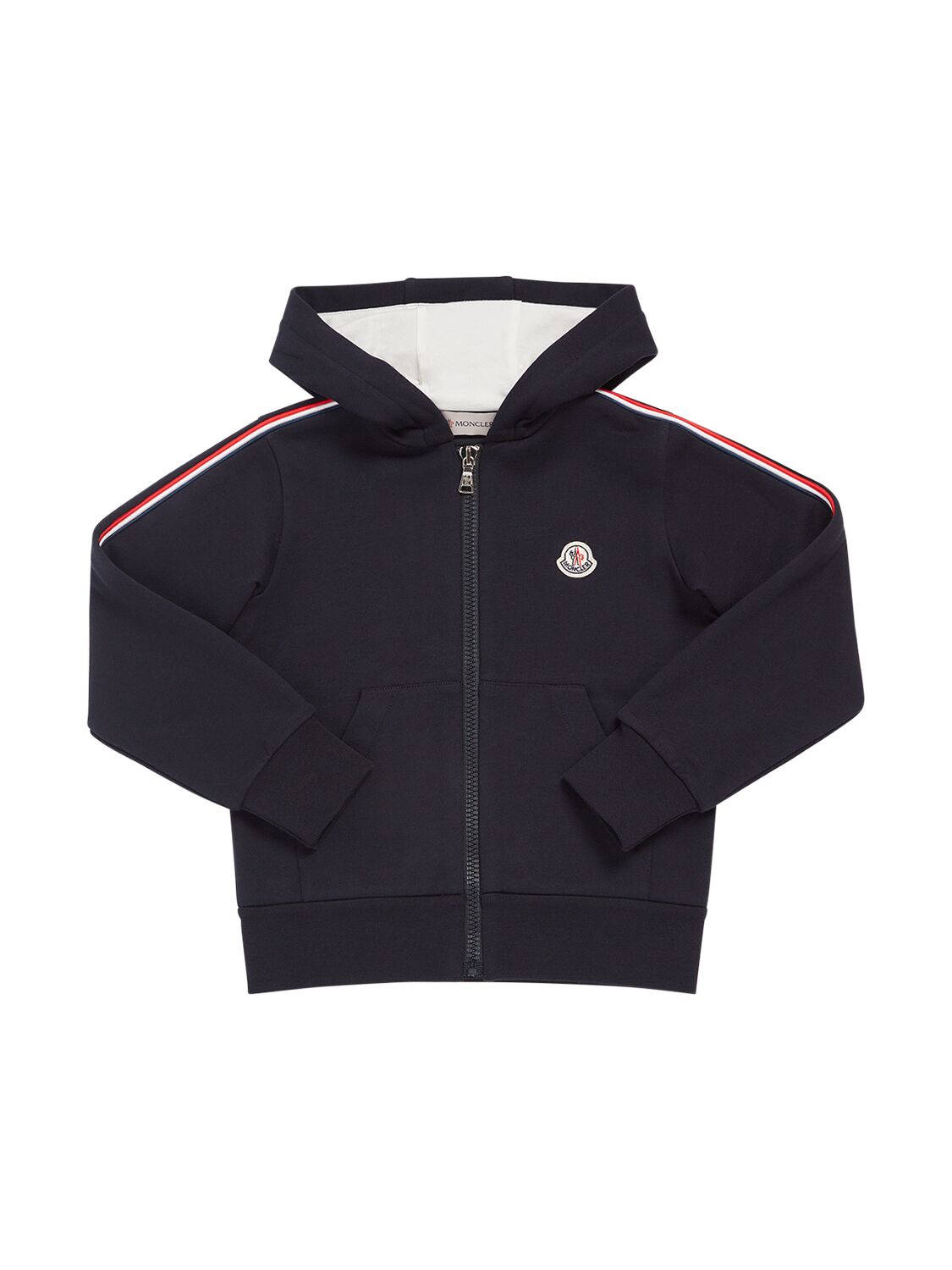 Moncler Kids' Logo Patch Cotton Zip-up Hoodie In Blue
