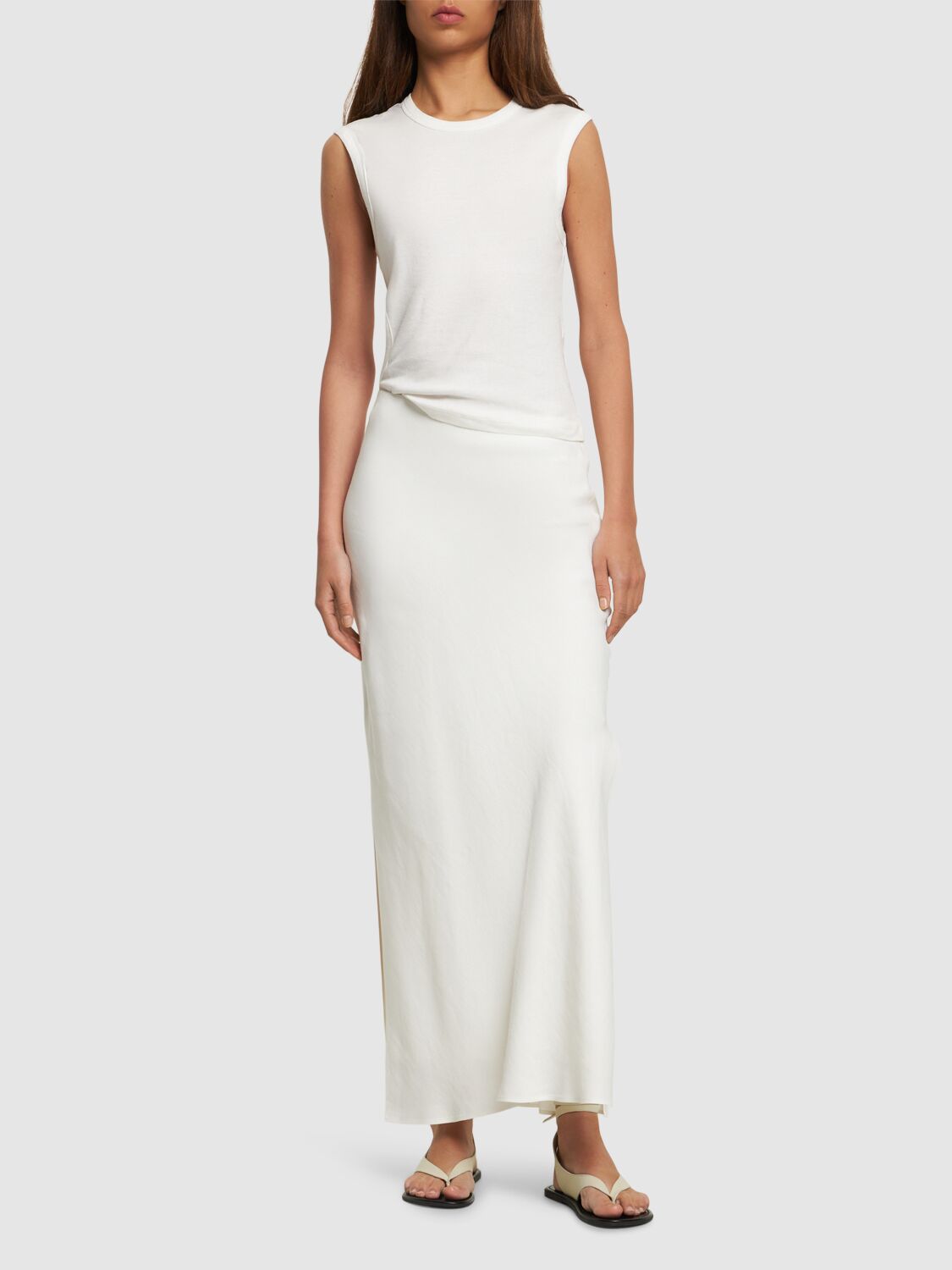 Shop Brunello Cucinelli Fluid Twill Long Skirt In White