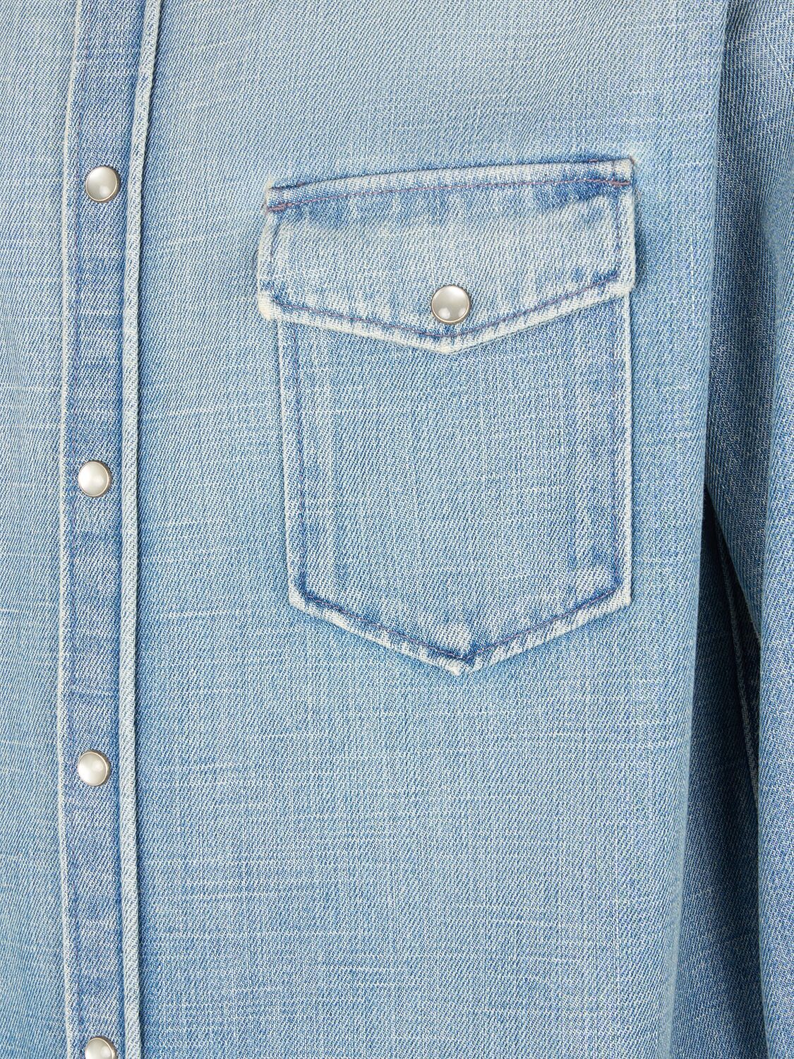 Shop Saint Laurent Oversize Cotton Denim Shirt In Light Blue