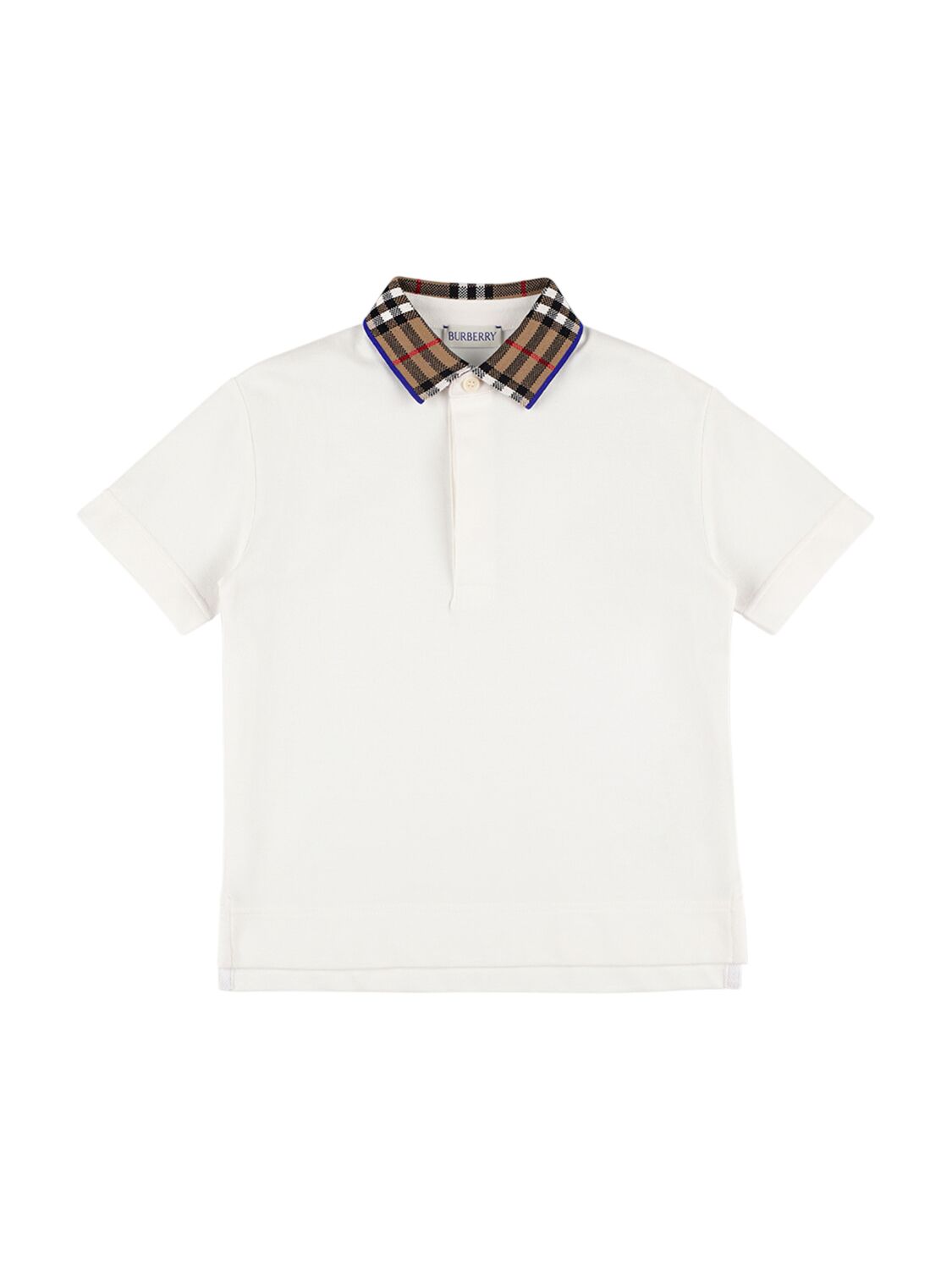 Burberry Kids' Cotton Piqué Polo Shirt W/ Check Collar In White