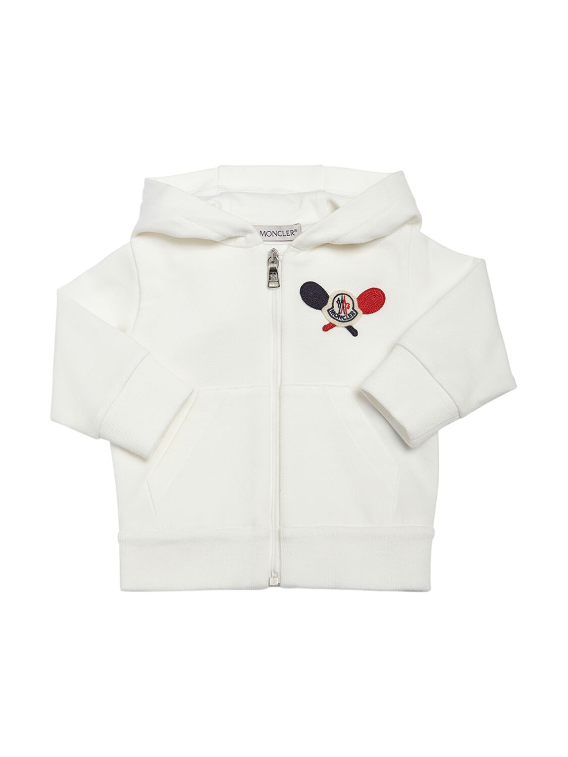Moncler Kids' Cotton Blend Zip-up Hoodie In White