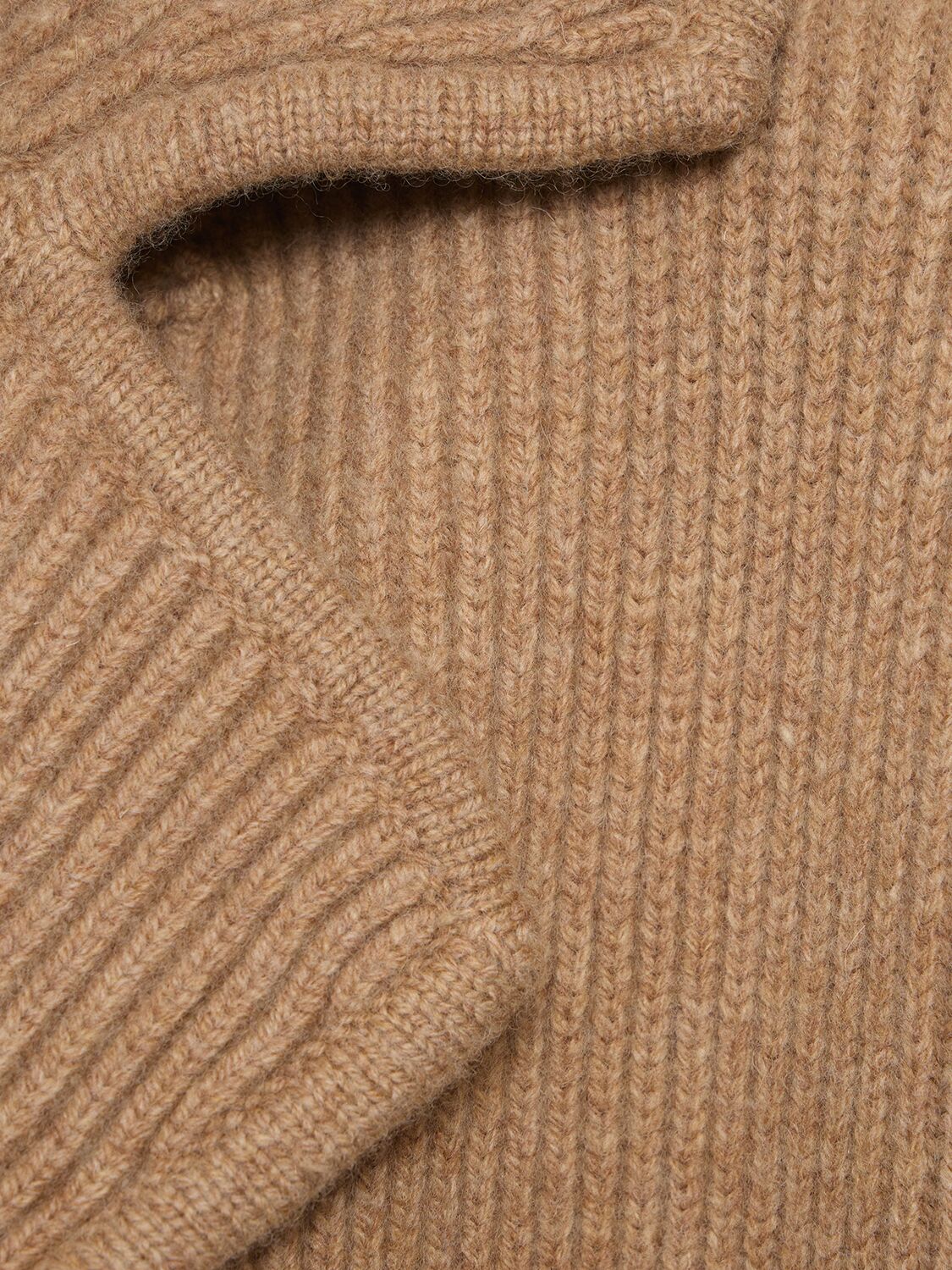 Shop Totême Rib Knit Wool Blend Coat In Beige
