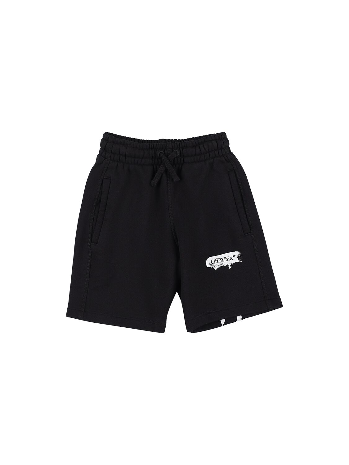 Off-white Kids' Paint Graphic Cotton Sweat Shorts In Black
