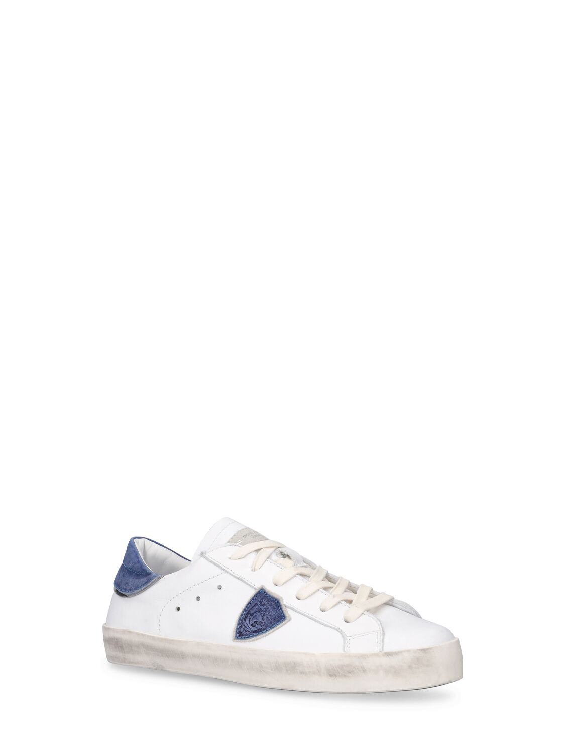 Shop Philippe Model Paris Leather Lace-up Sneakers In White,blue