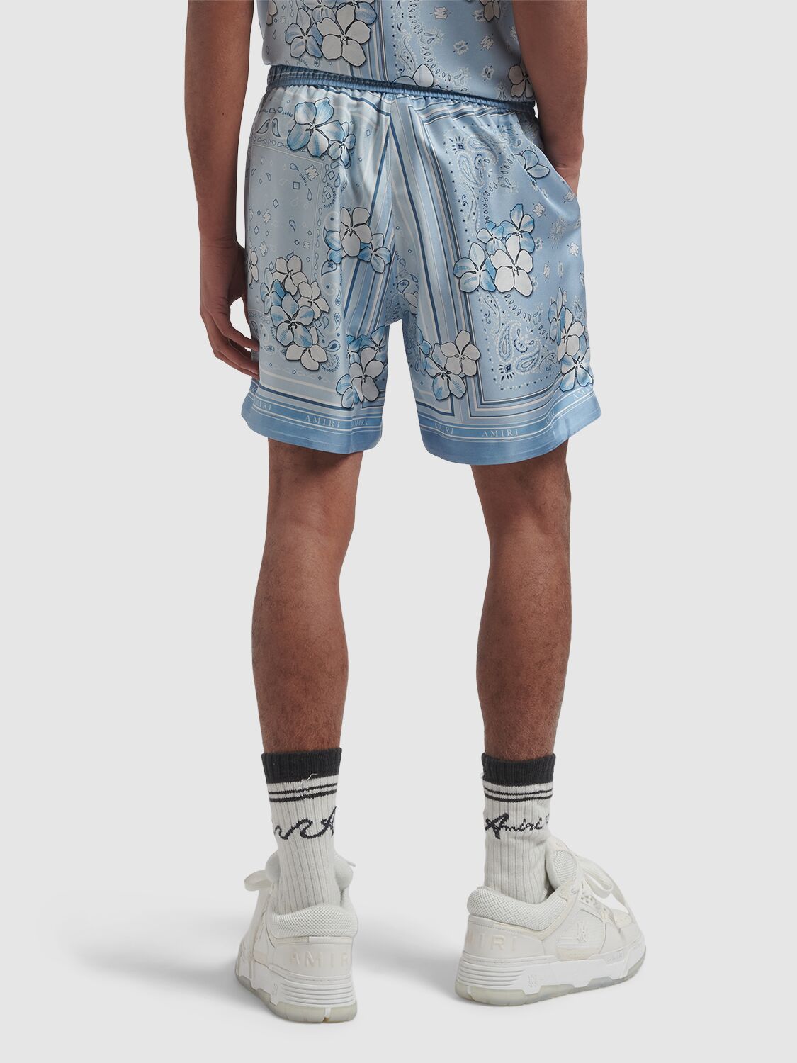 Shop Amiri Floral Bandana Shorts In Cerulean