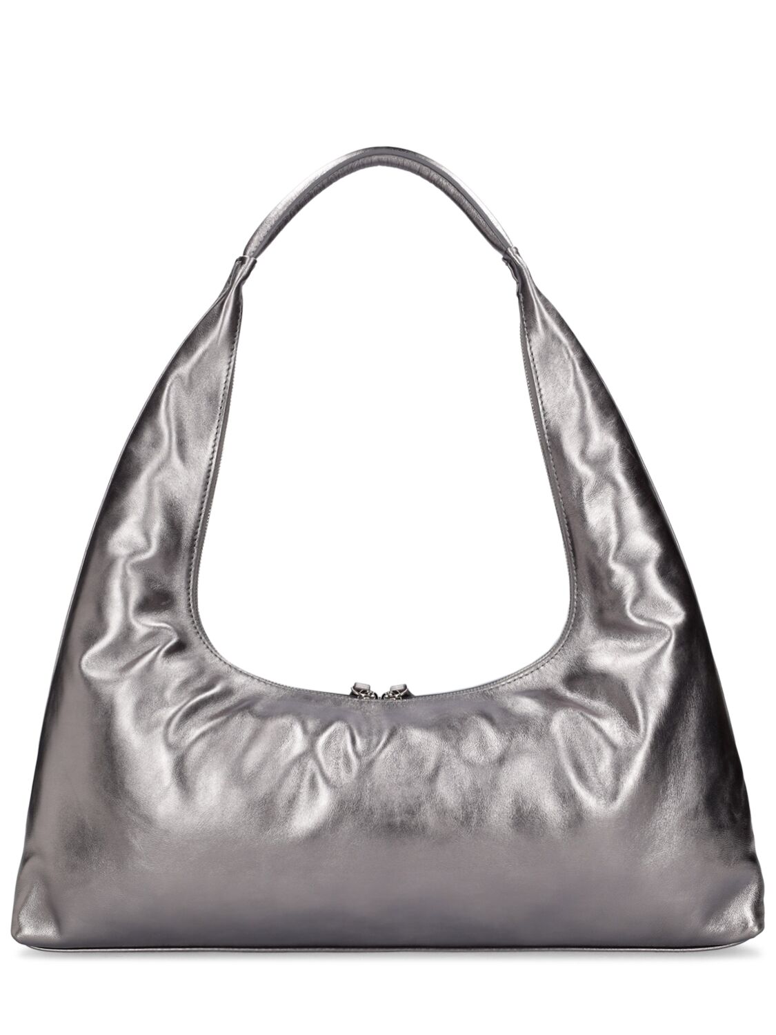 Shop Marge Sherwood Large Hobo Plain Leather Shoulder Bag In Metallic Grey