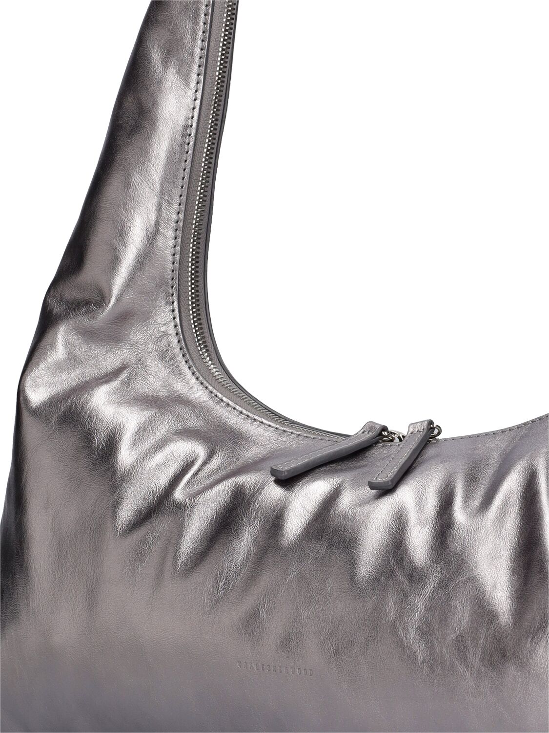 Shop Marge Sherwood Large Hobo Plain Leather Shoulder Bag In Metallic Grey