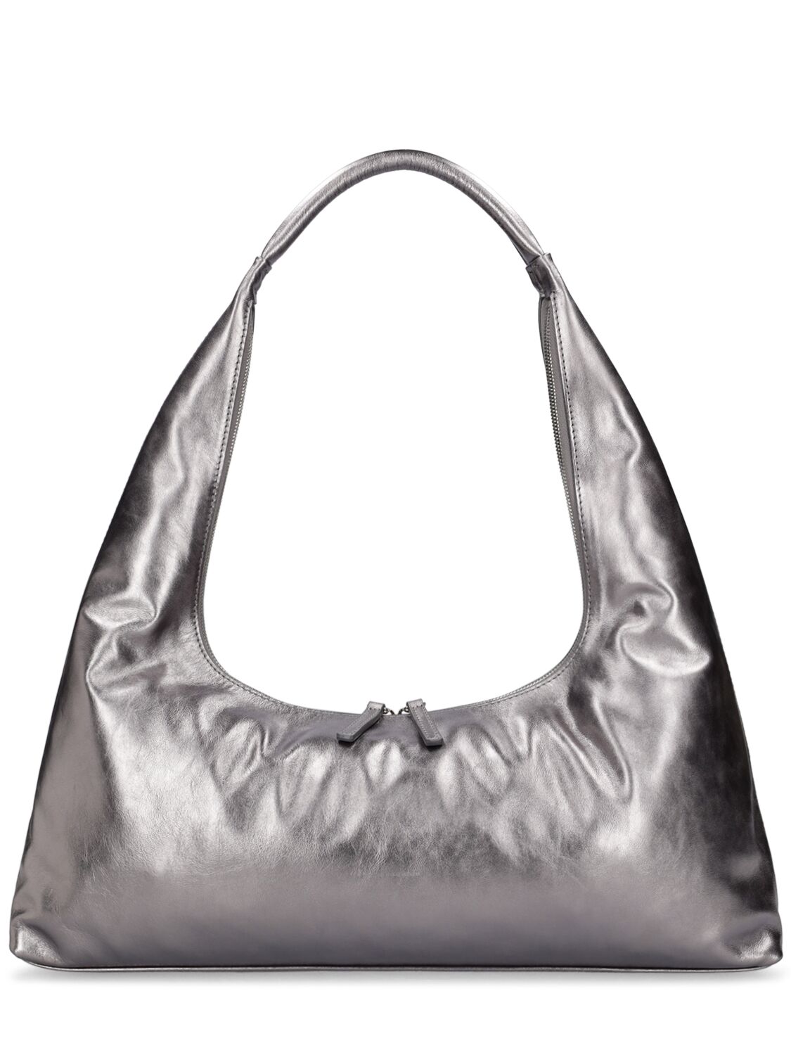Marge Sherwood Large Hobo Plain Leather Shoulder Bag In Metallic Grey