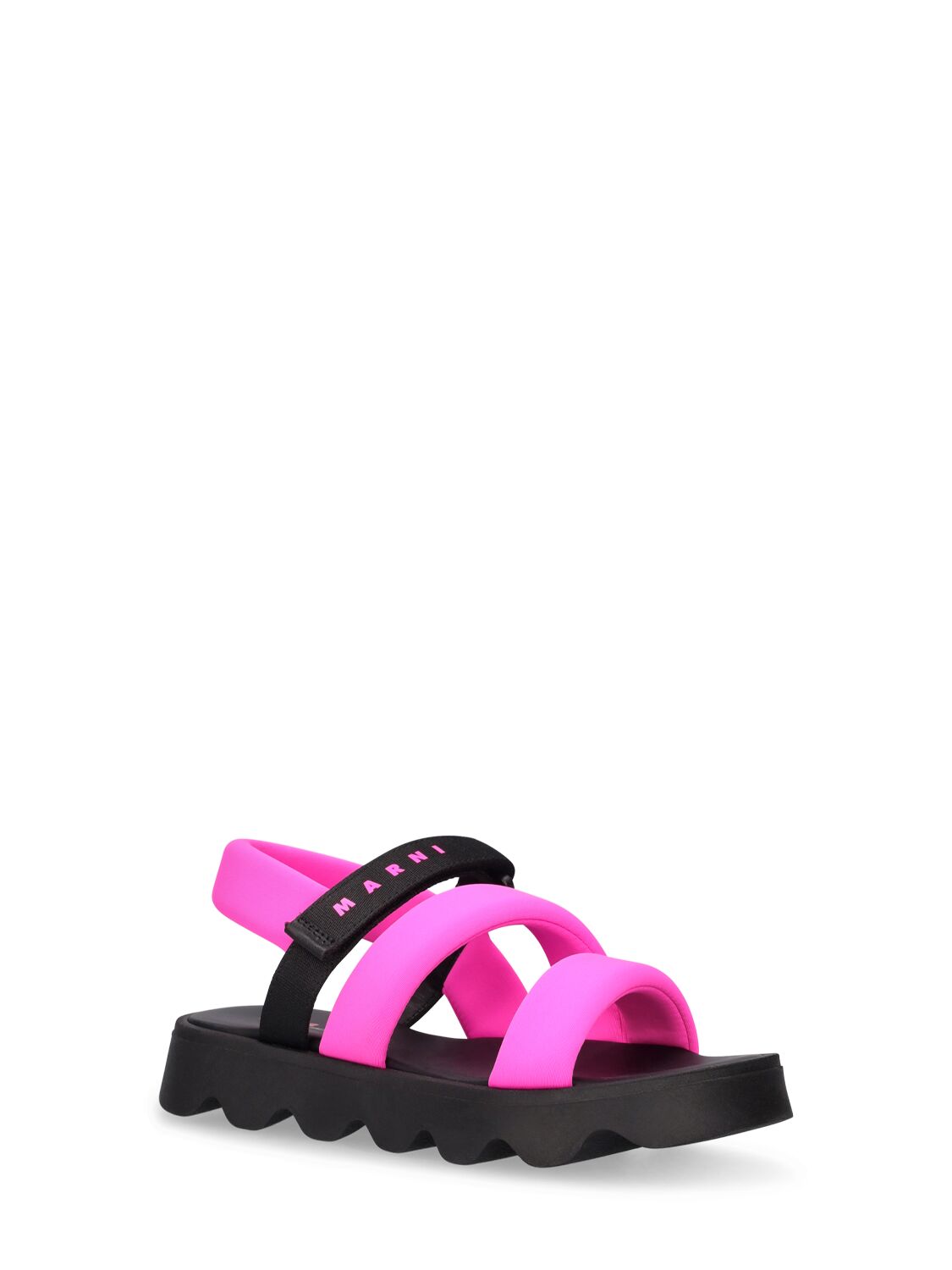 Shop Marni Junior Logo Printed Fabric Sandals In Fuchsia