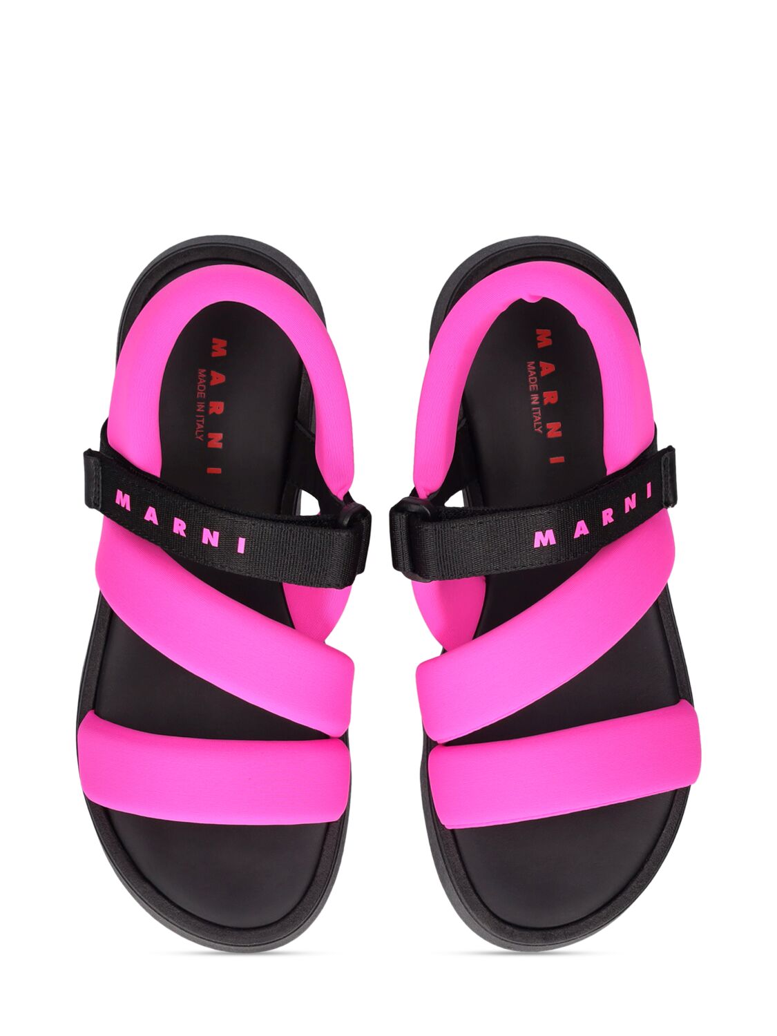 Shop Marni Junior Logo Printed Fabric Sandals In Fuchsia
