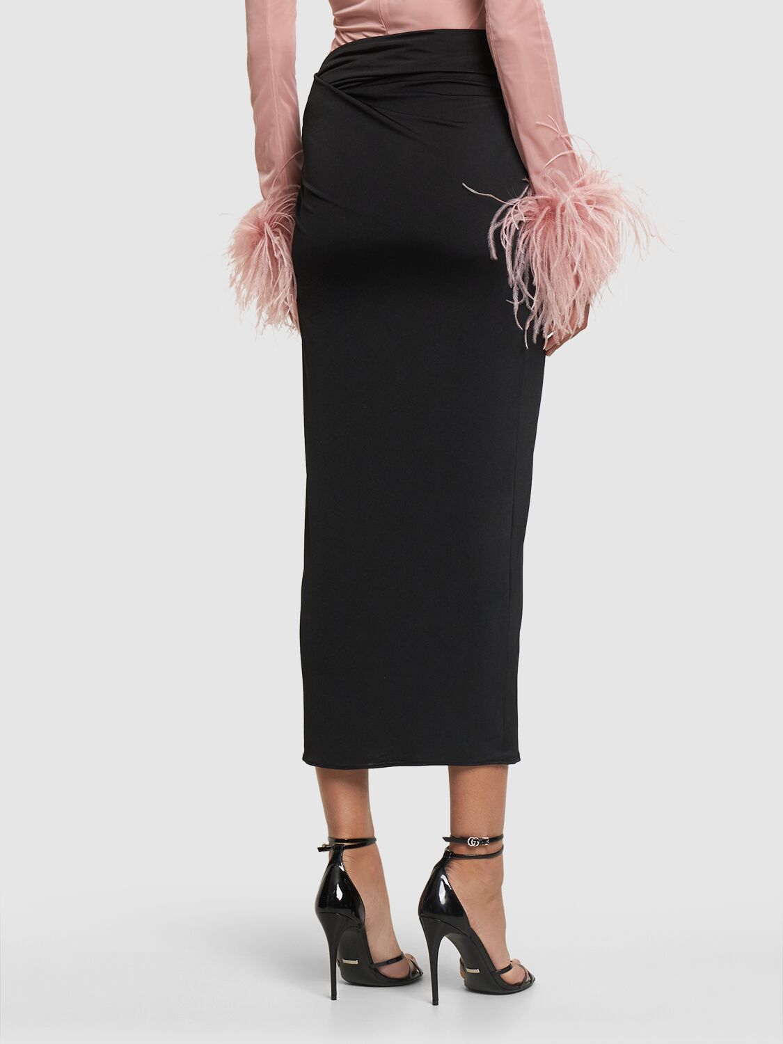 Shop 16arlington Berretta Draped Jersey Midi Skirt In Black