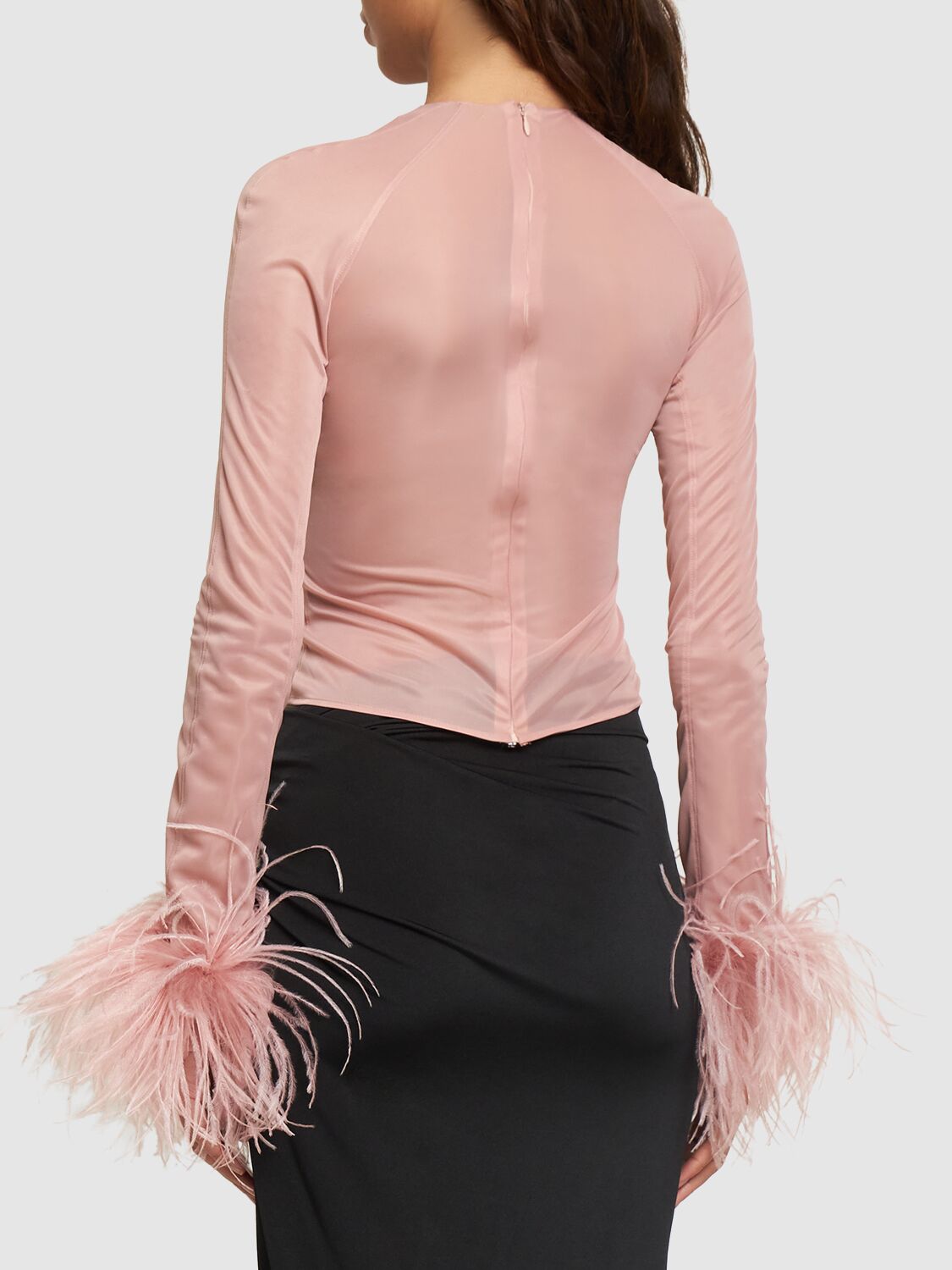 Shop 16arlington Alero Jersey Crop Top W/ Feathers In Pink