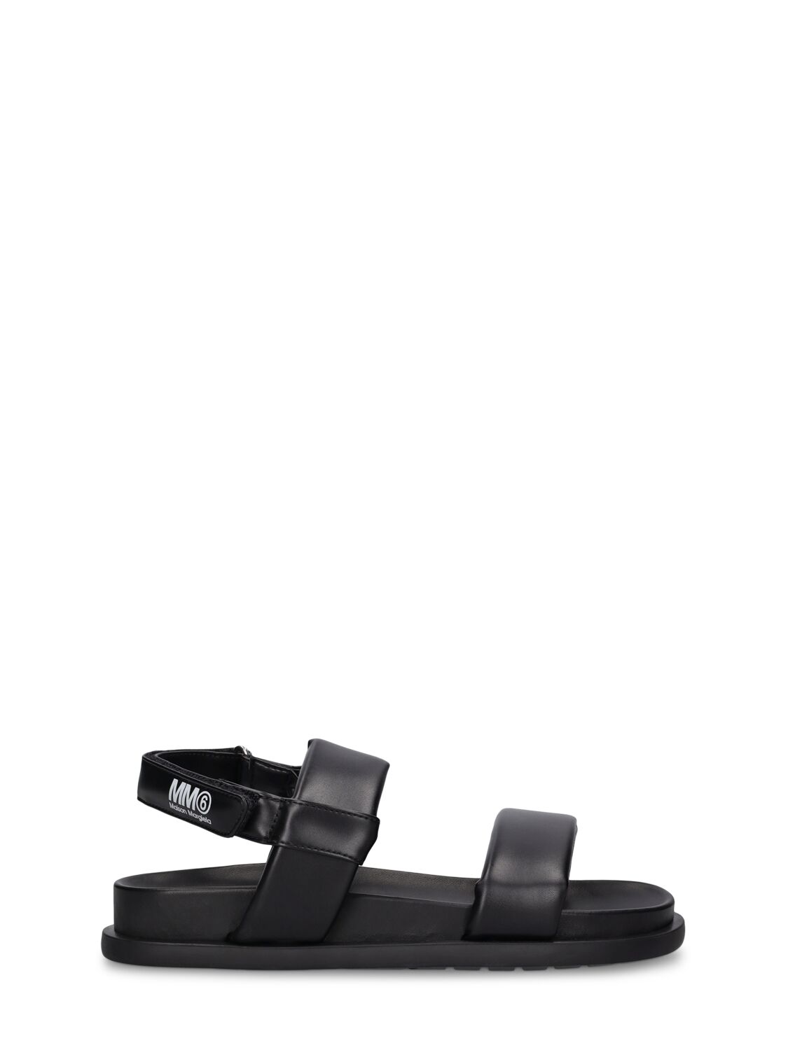 Mm6 Maison Margiela Kids' Logo Print Faux Leather Strap Sandals In Black