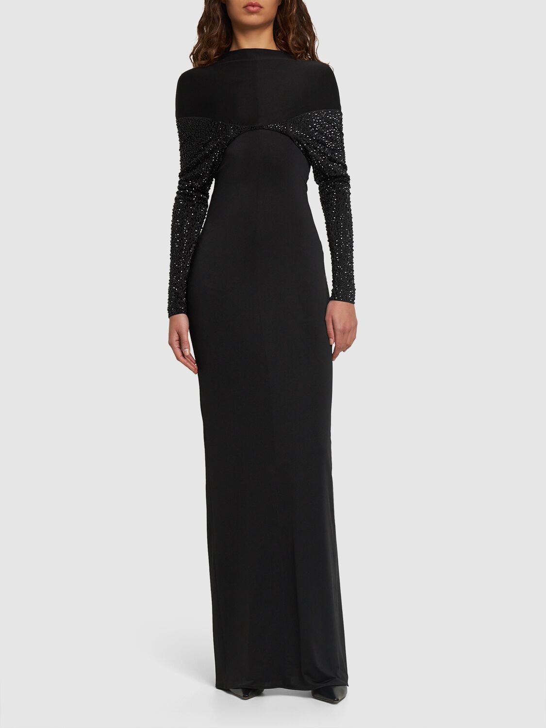 Shop 16arlington Impala Embellished Jersey Long Dress In Black