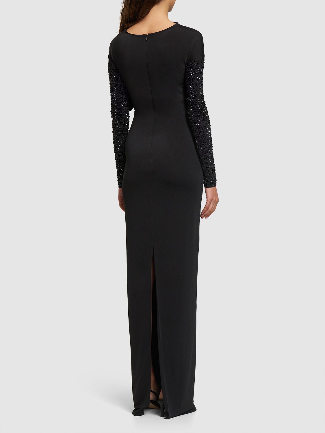 Shop 16arlington Impala Embellished Jersey Long Dress In Black