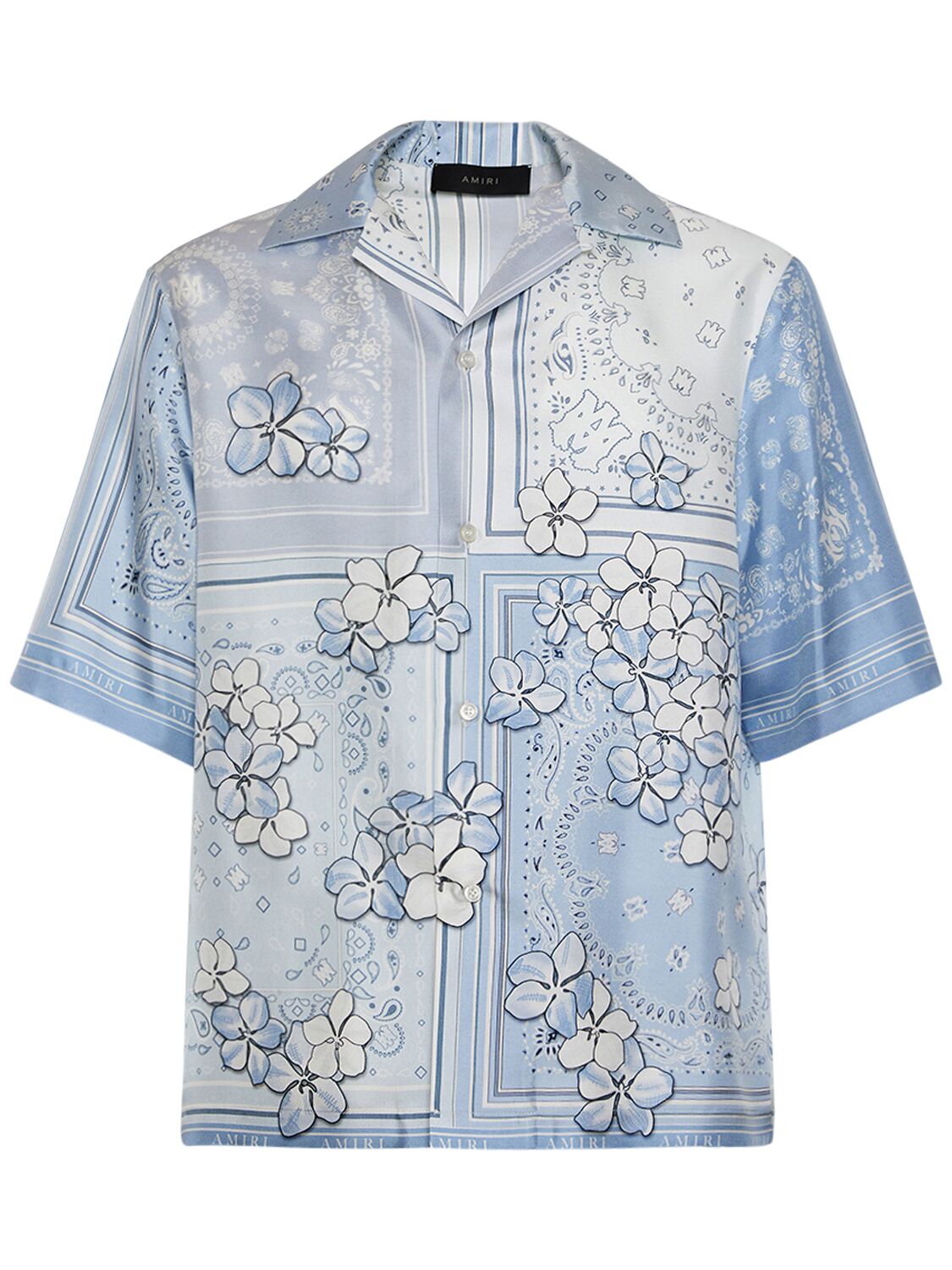 Amiri Floral Bandana Bowling Shirt In Cerulean