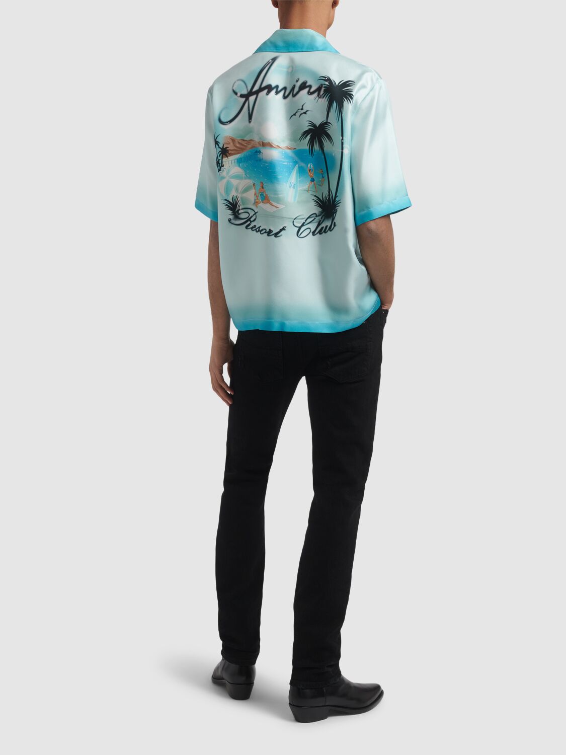 Shop Amiri Resort Club Bowling Shirt In Cerulean