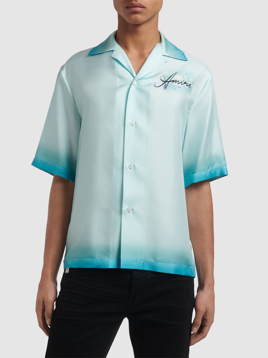 Shop Amiri Resort Club Bowling Shirt In Cerulean