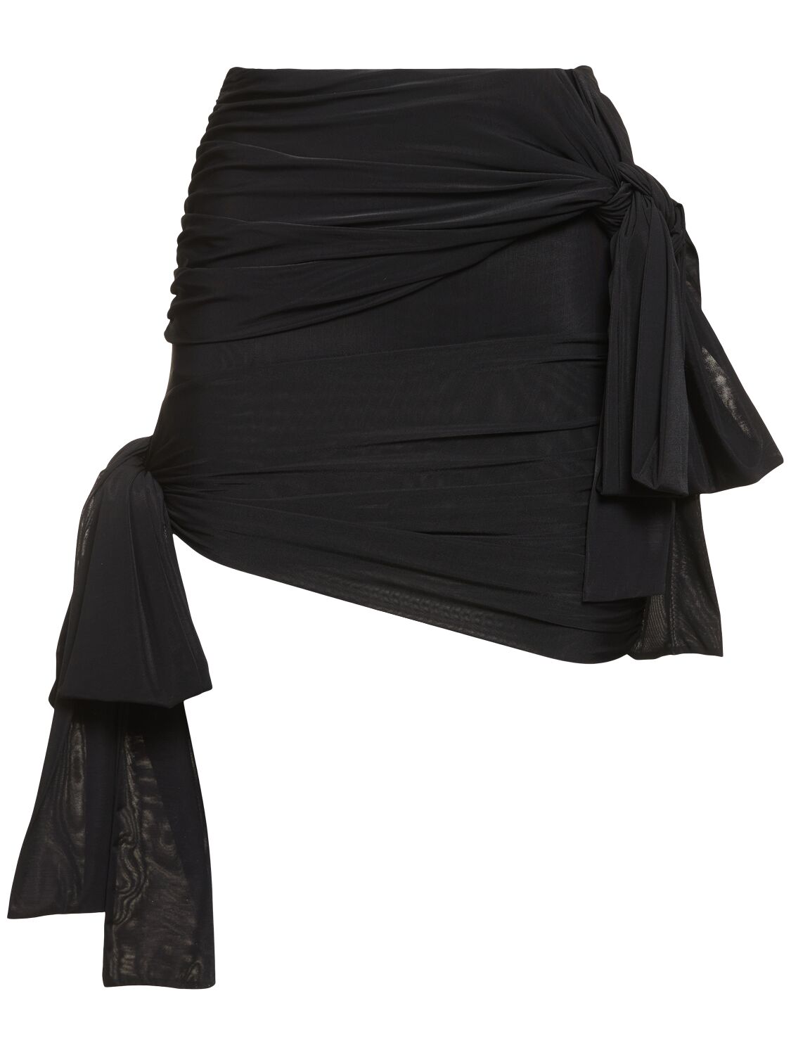 Blumarine Draped Jersey Mini Skirt W/bows In Black