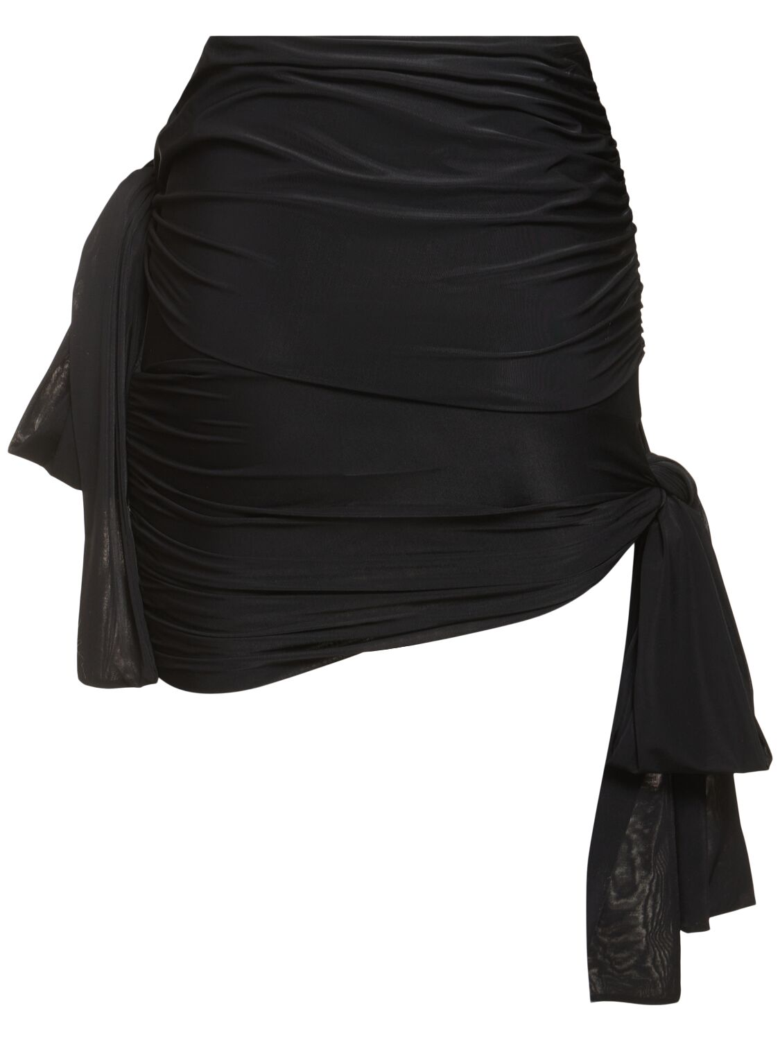 Shop Blumarine Draped Jersey Mini Skirt W/bows In Black