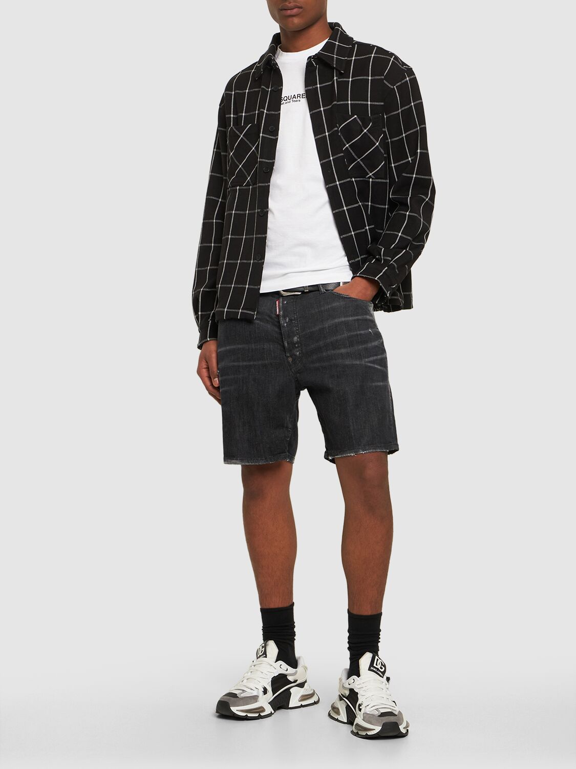 Shop Dsquared2 Marine Stretch Cotton Denim Shorts In Black