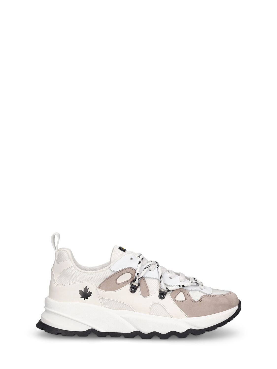 Dsquared2 Kids' Tech & Leather Lace-up Sneakers In White,beige