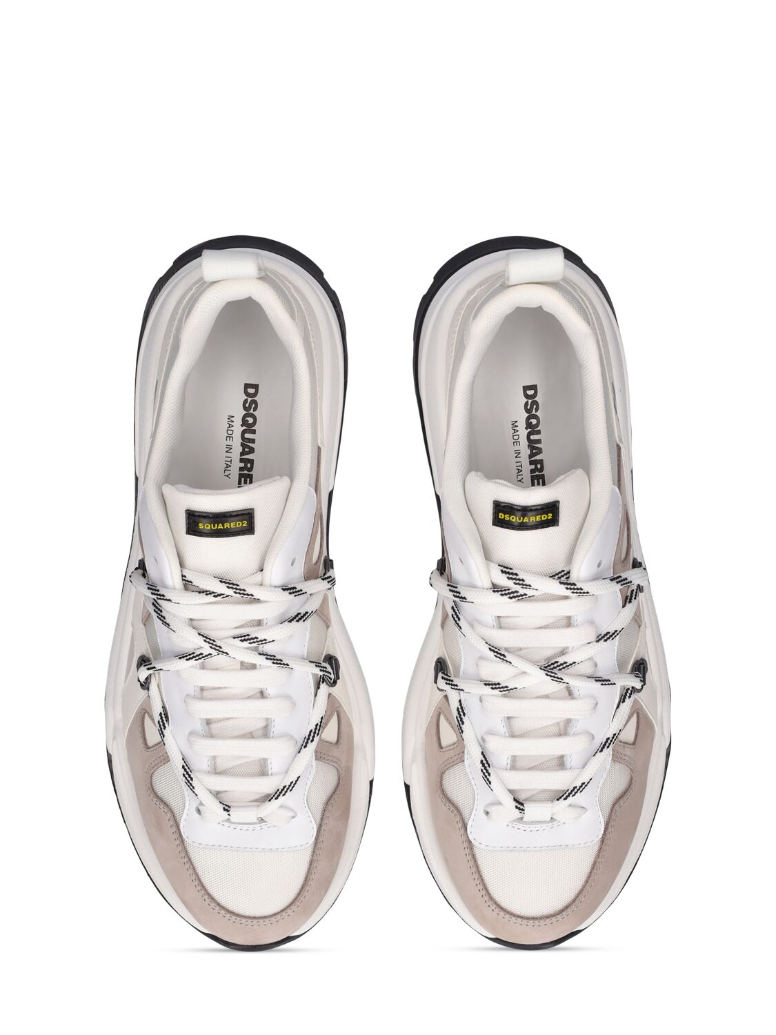 Shop Dsquared2 Tech & Leather Lace-up Sneakers In White,beige