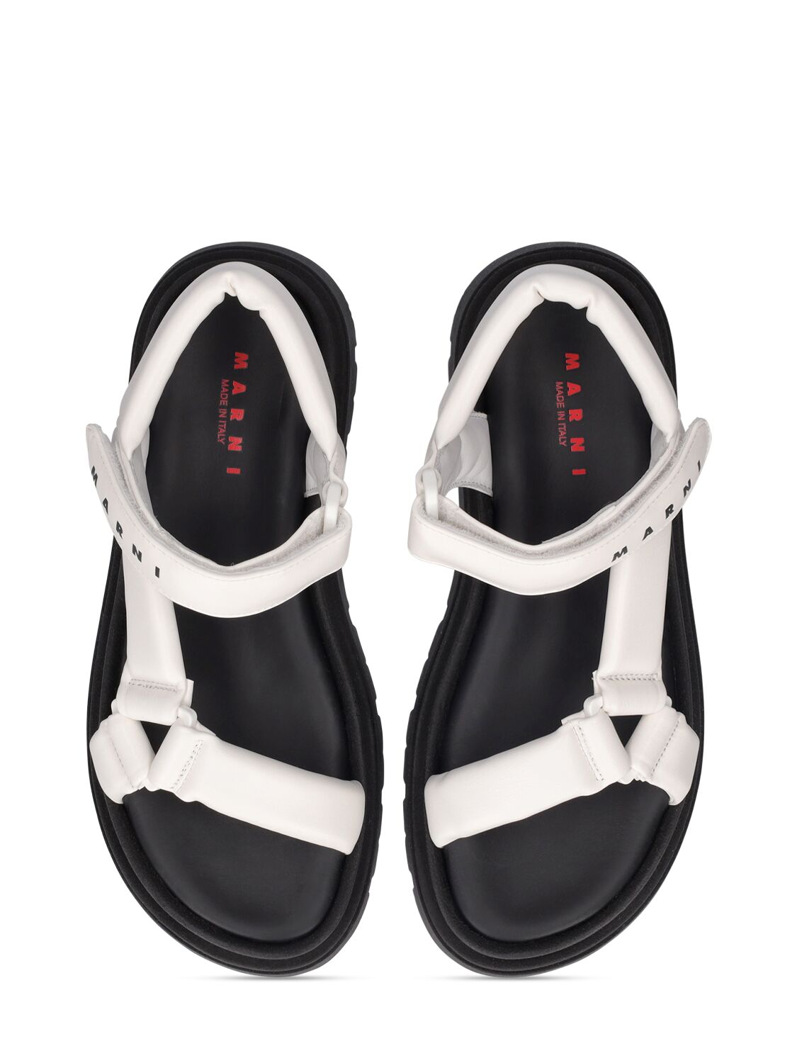 Shop Marni Junior Logo Printed Faux Leather Sandals In White
