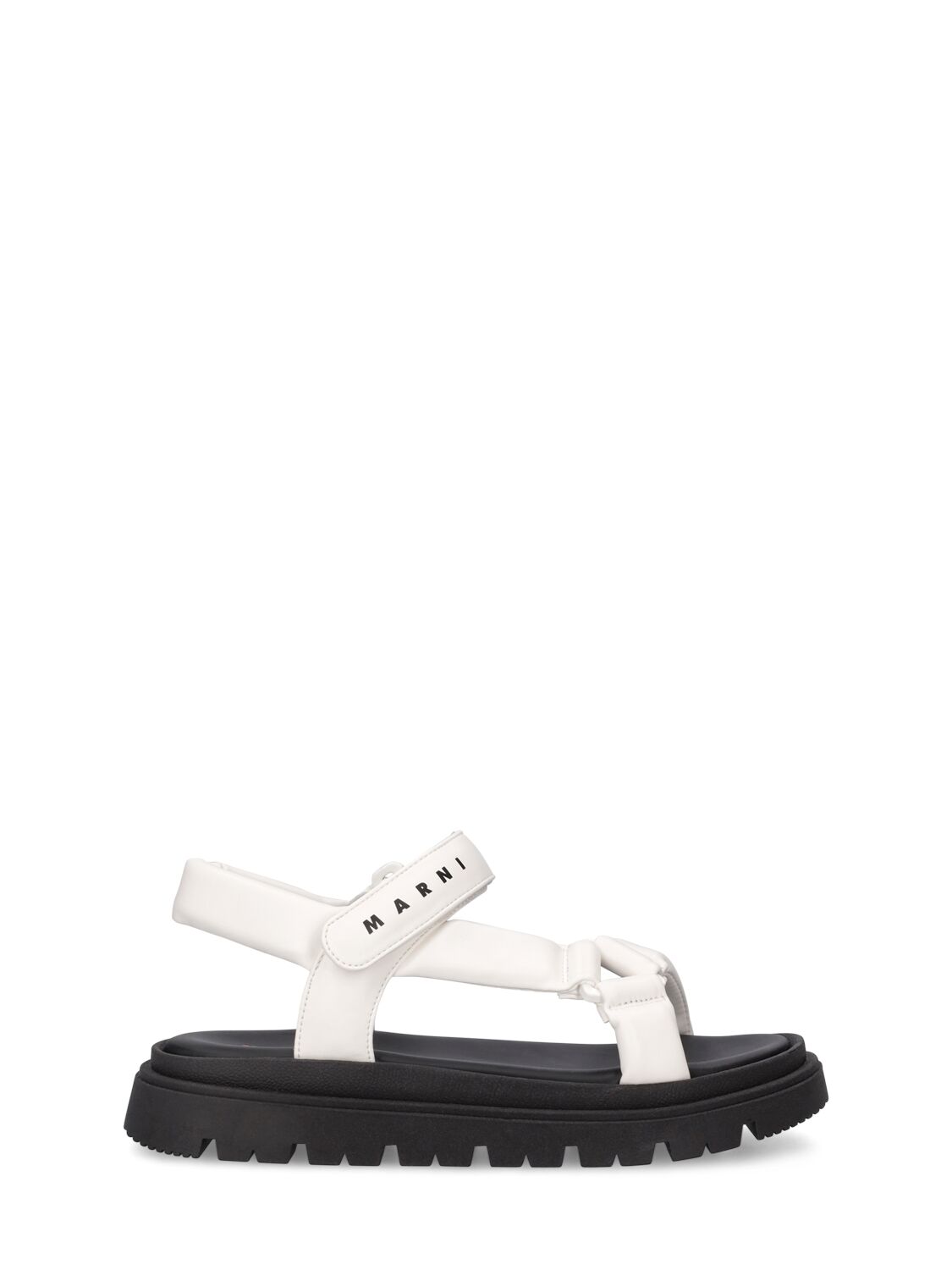 Marni Junior Kids' Logo Printed Faux Leather Sandals In White