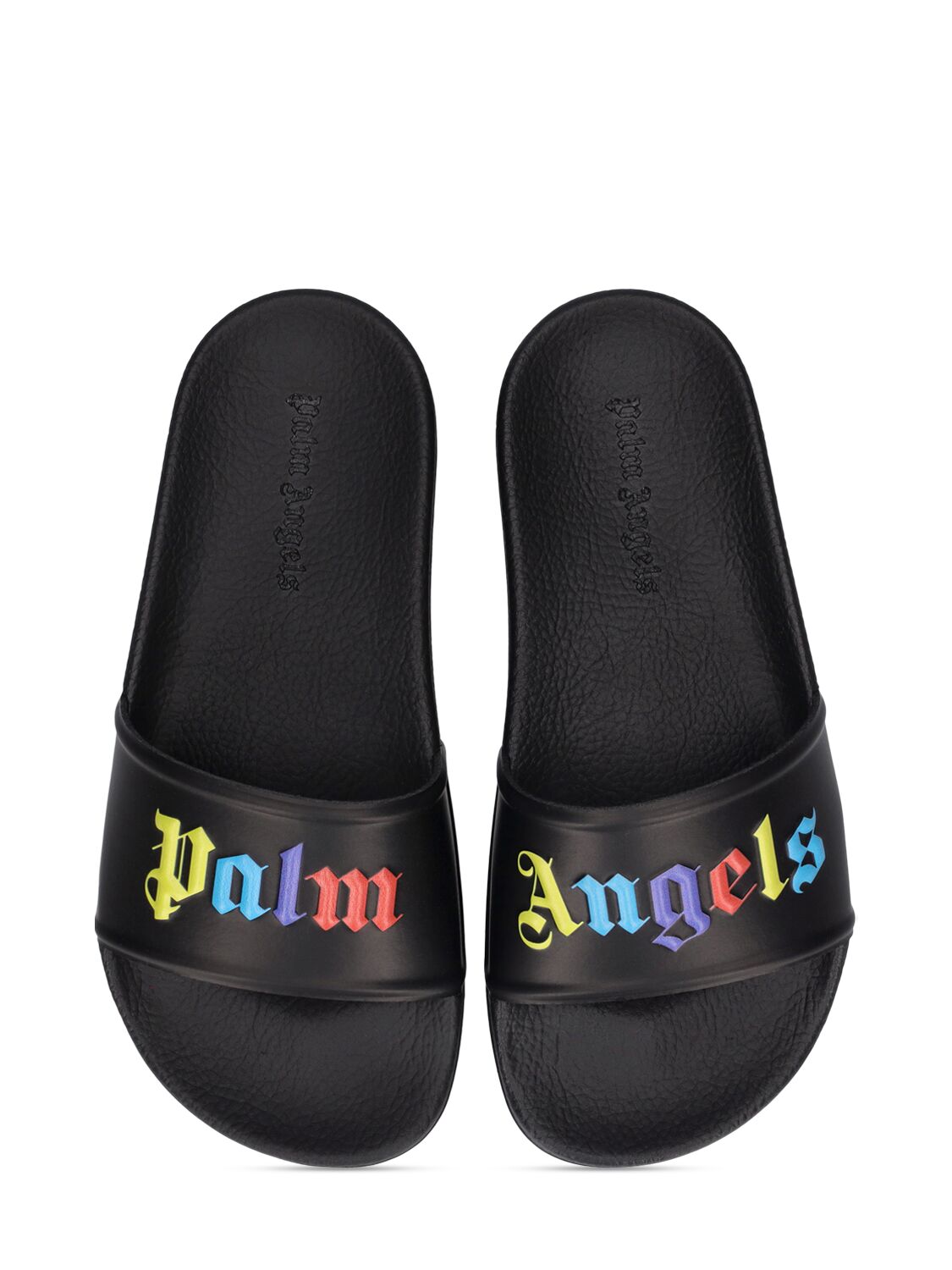 Shop Palm Angels Color Logo Pool Slides In Black,multi