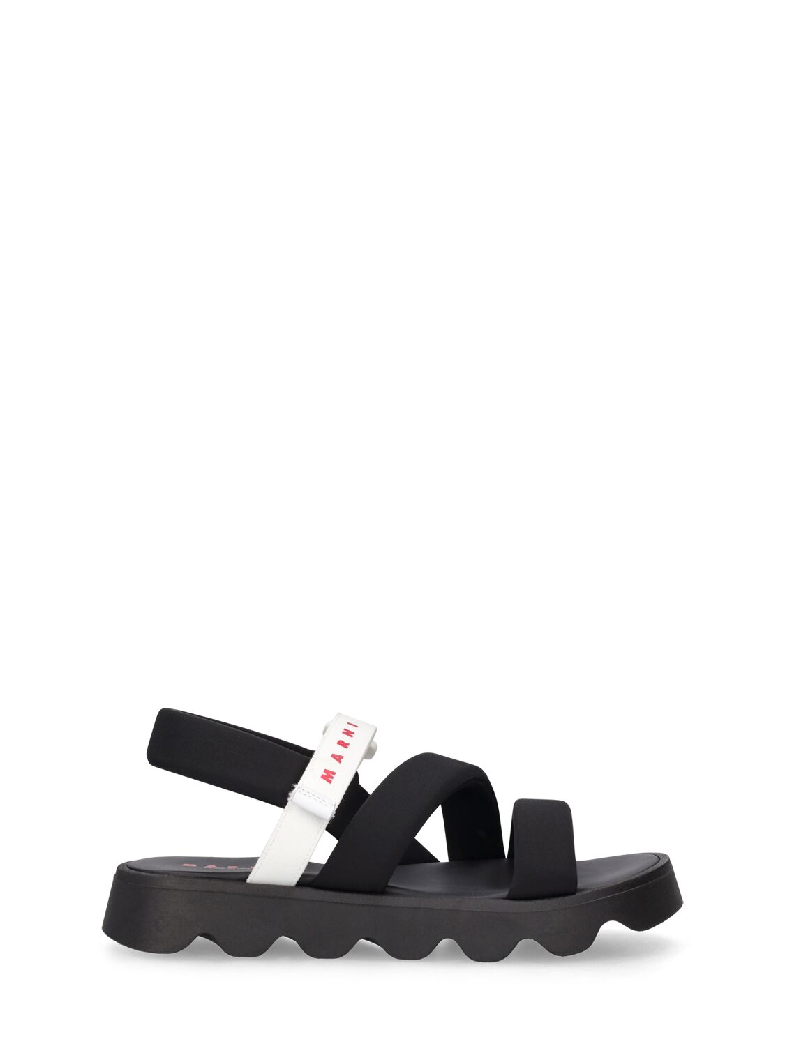Marni Junior Kids' Logo Printed Fabric Sandals In Black,white