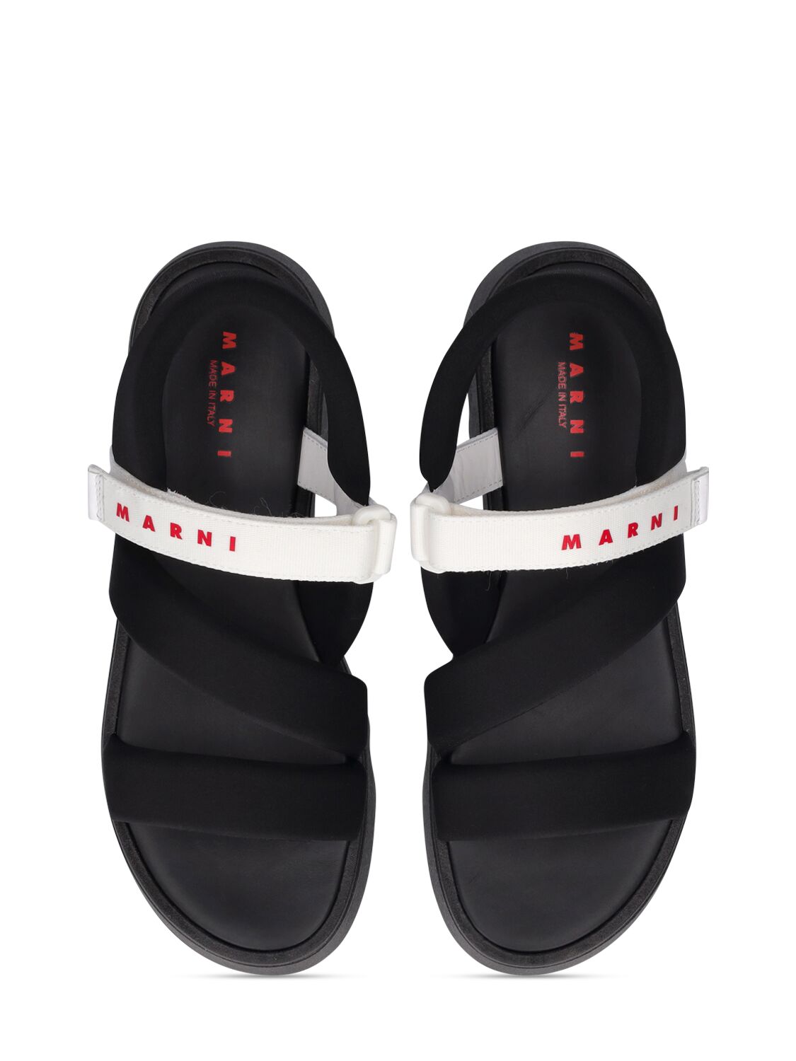 Shop Marni Junior Logo Printed Fabric Sandals In Black,white