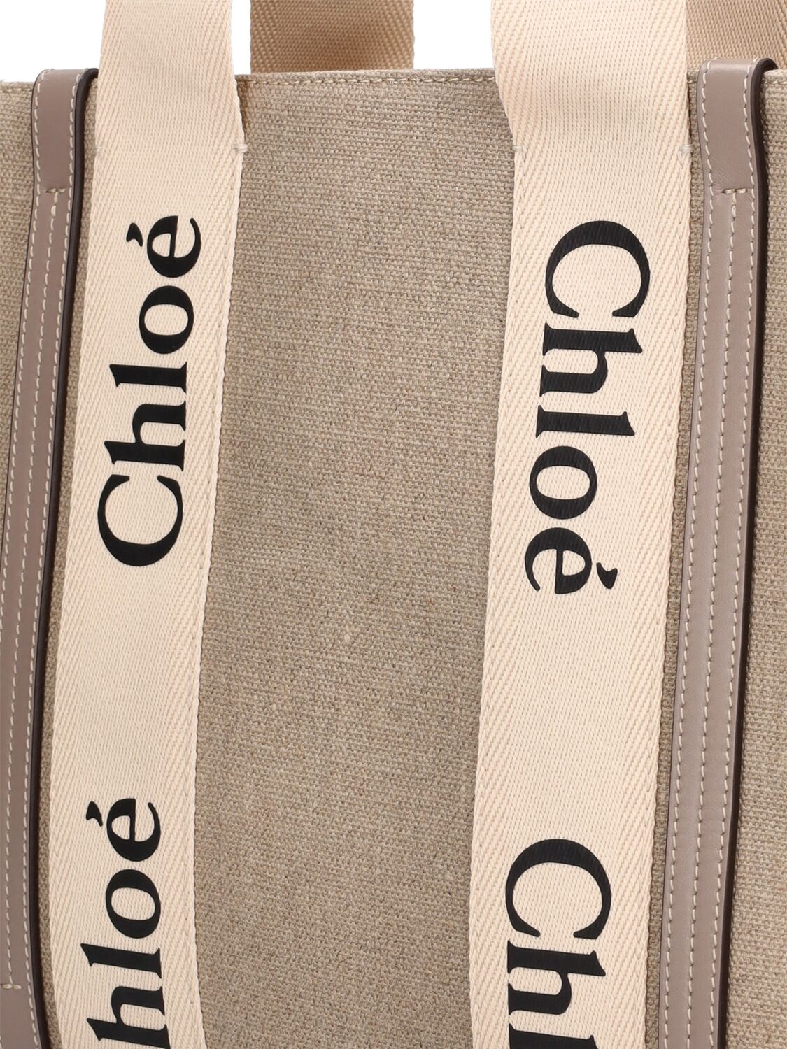 Shop Chloé Medium Woody Canvas Tote Bag In Beige,grey