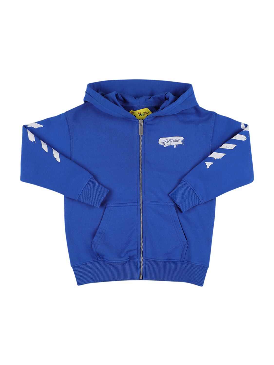 Off-white Kids' Paint Graphic Cotton Zip-up Hoodie In Blue