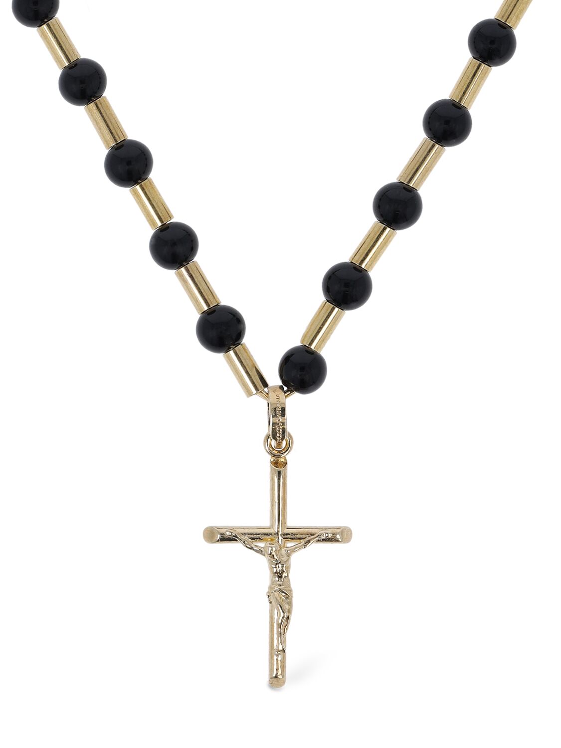 Dolce & Gabbana Crucifix Charm Beaded Chain Necklace In Gold,black