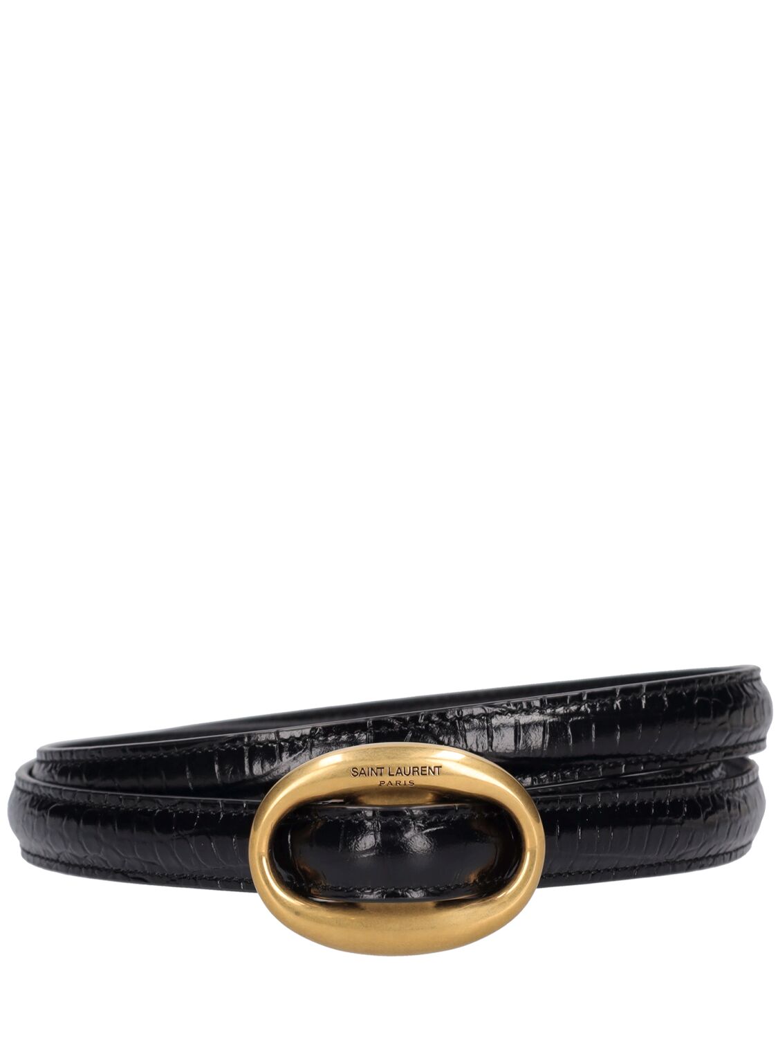 Saint Laurent 15mm Croc Embossed Leather Buckle Belt In Black
