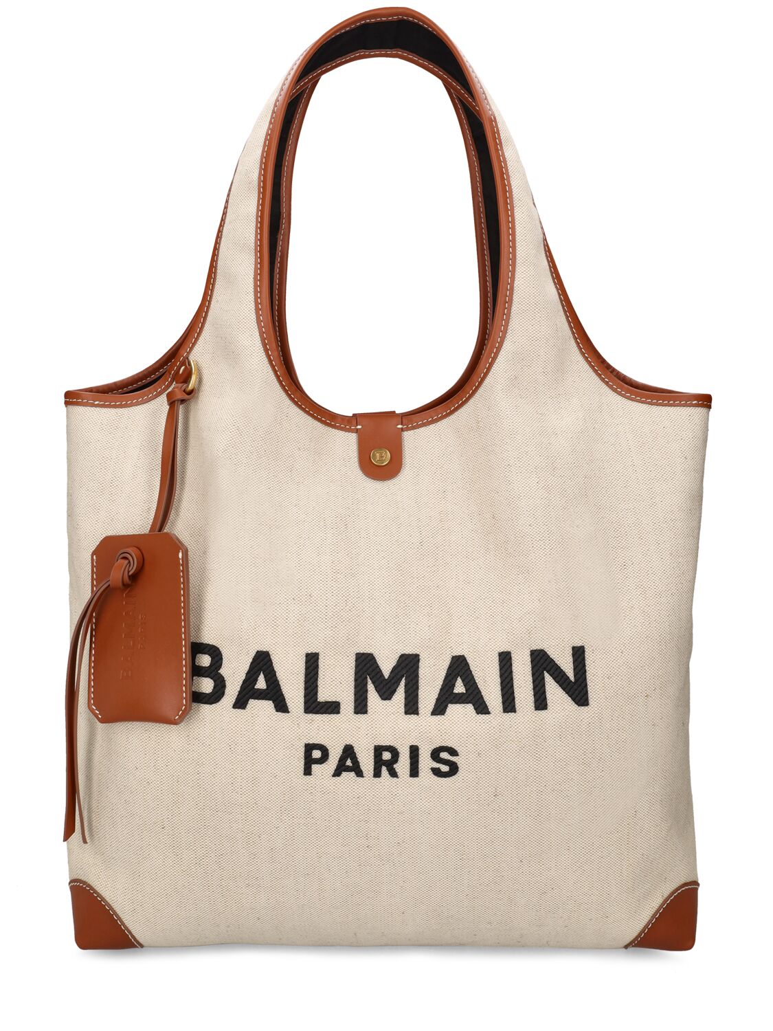 Shop Balmain B-army Canvas Logo Tote Bag In Naturel,marron