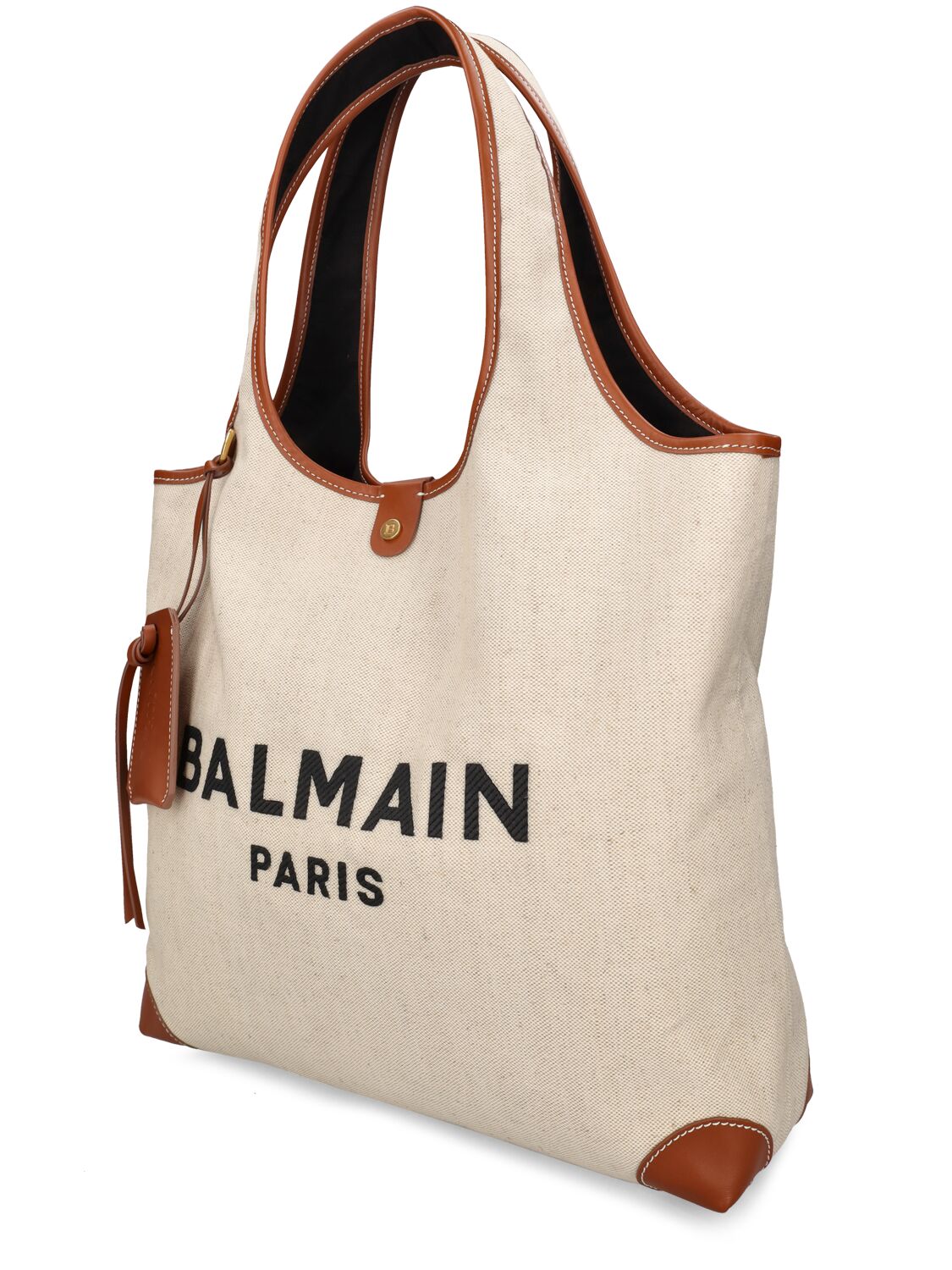 Shop Balmain B-army Canvas Logo Tote Bag In Naturel,marron